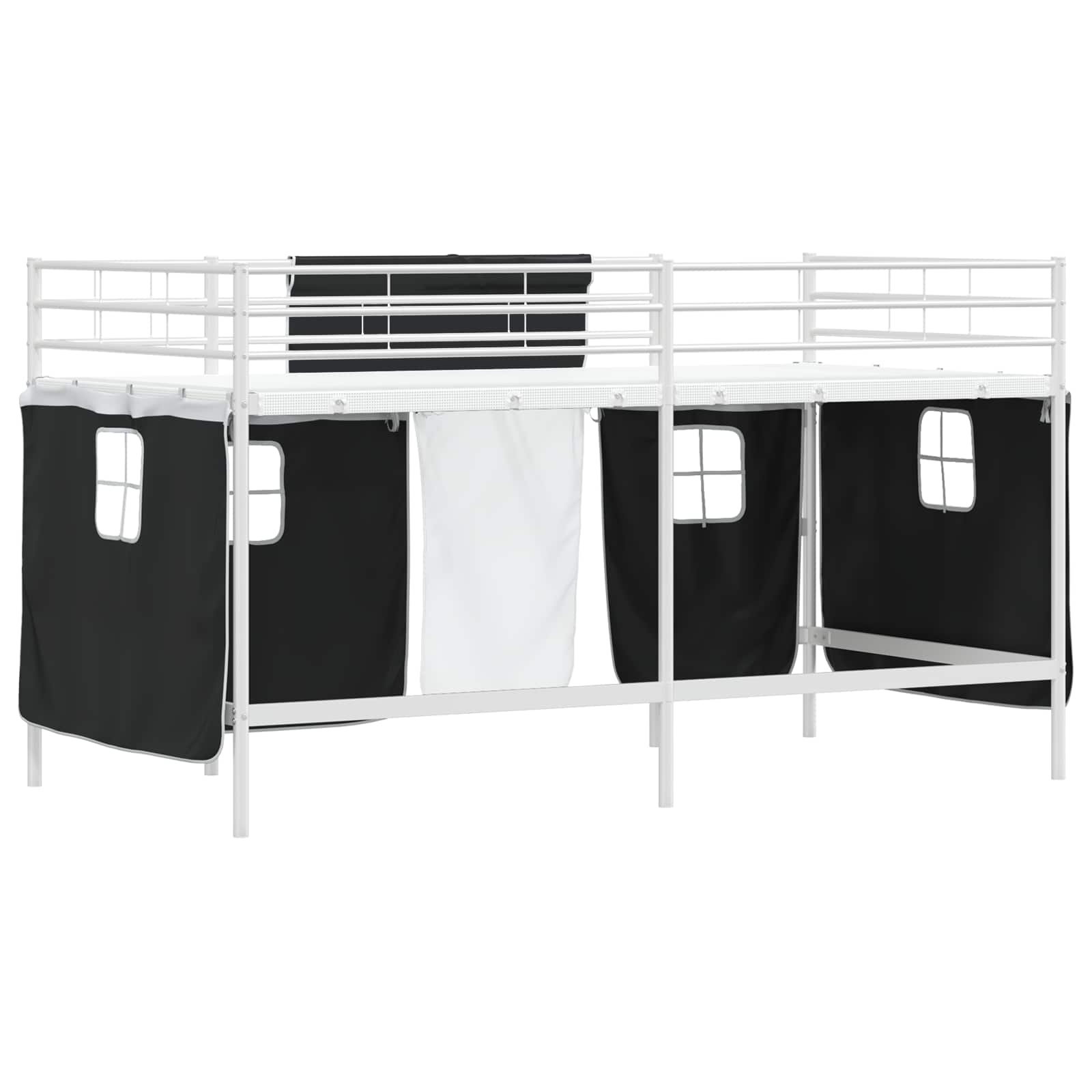 Cadre de Lit Mezzanine pour Enfants avec Rideaux Blanc et Noir - XIOS