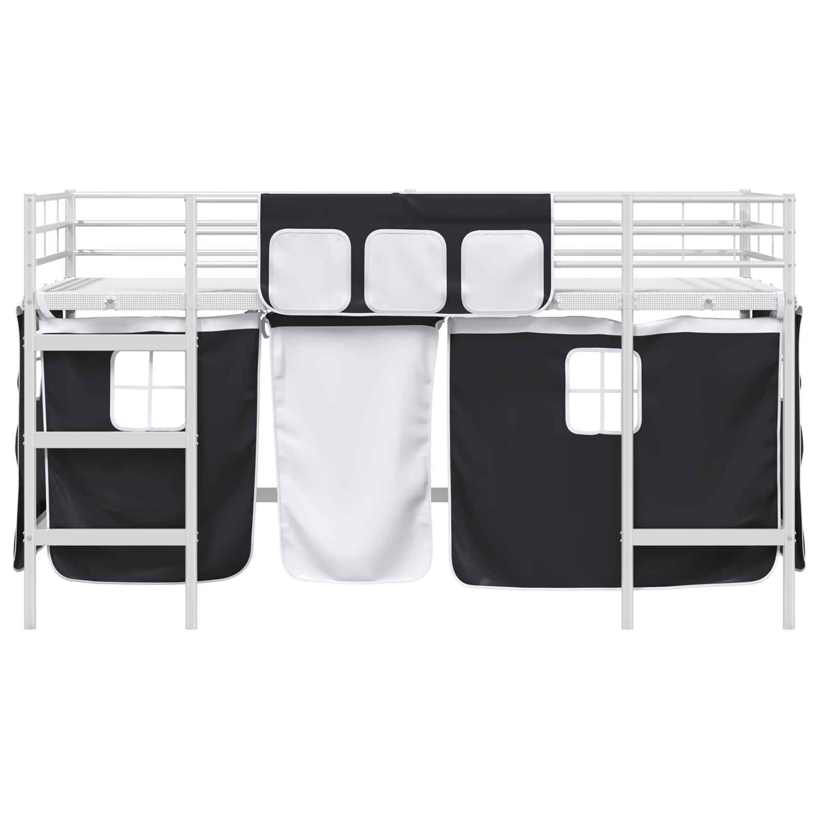 Cadre de Lit Mezzanine pour Enfants avec Rideaux Blanc et Noir - XIOS