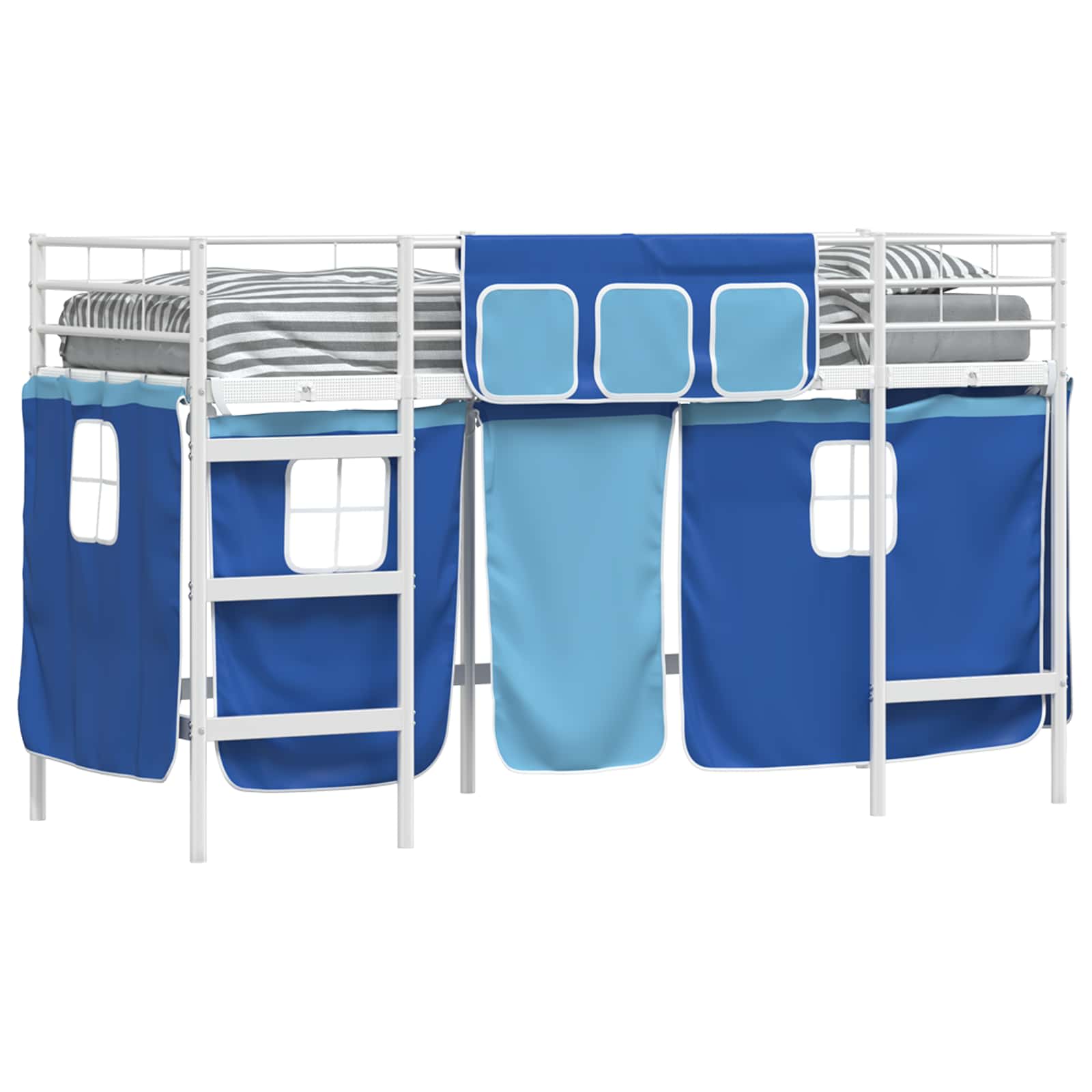 Cadre de Lit Mezzanine pour Enfants avec Rideaux Blanc et Bleu - XIOS