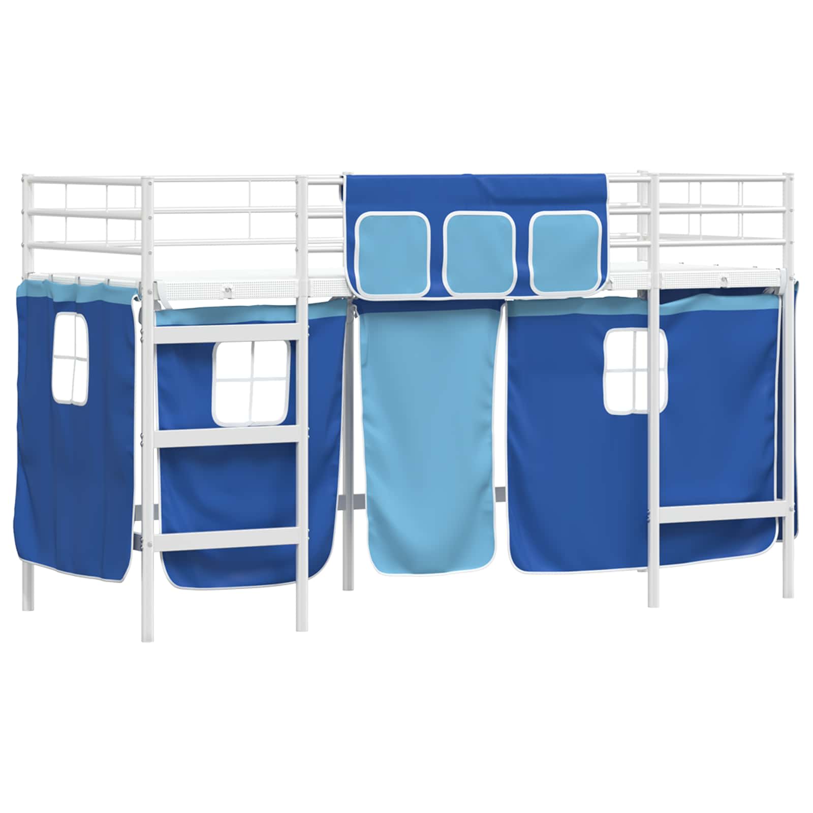 Cadre de Lit Mezzanine pour Enfants avec Rideaux Blanc et Bleu - XIOS
