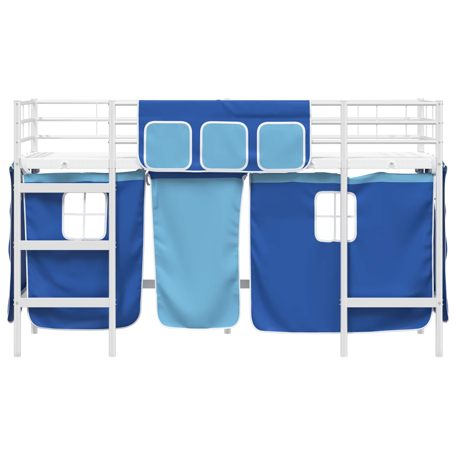 Cadre de Lit Mezzanine pour Enfants avec Rideaux Blanc et Bleu - XIOS