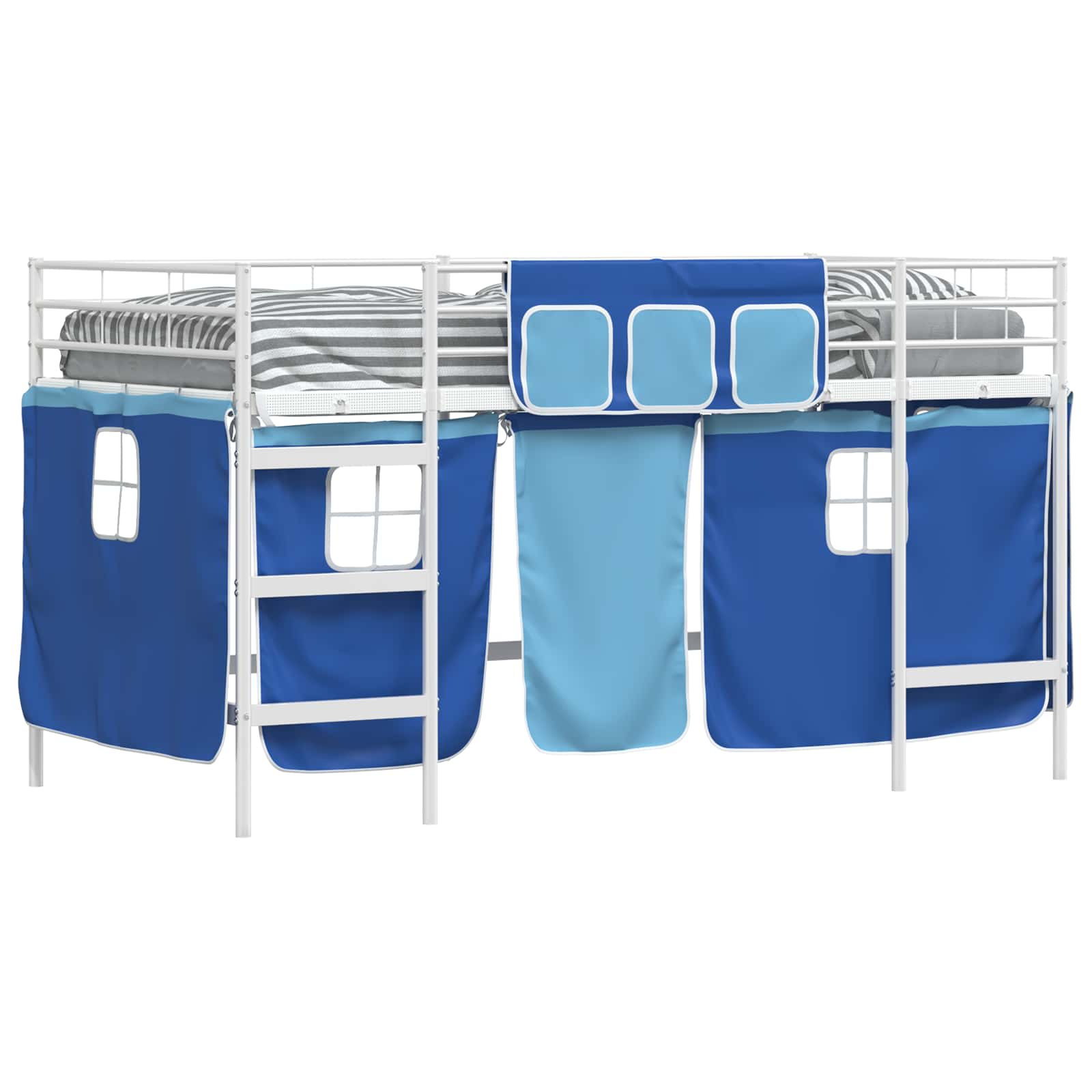 Cadre de Lit Mezzanine pour Enfants avec Rideaux Blanc et Bleu - XIOS