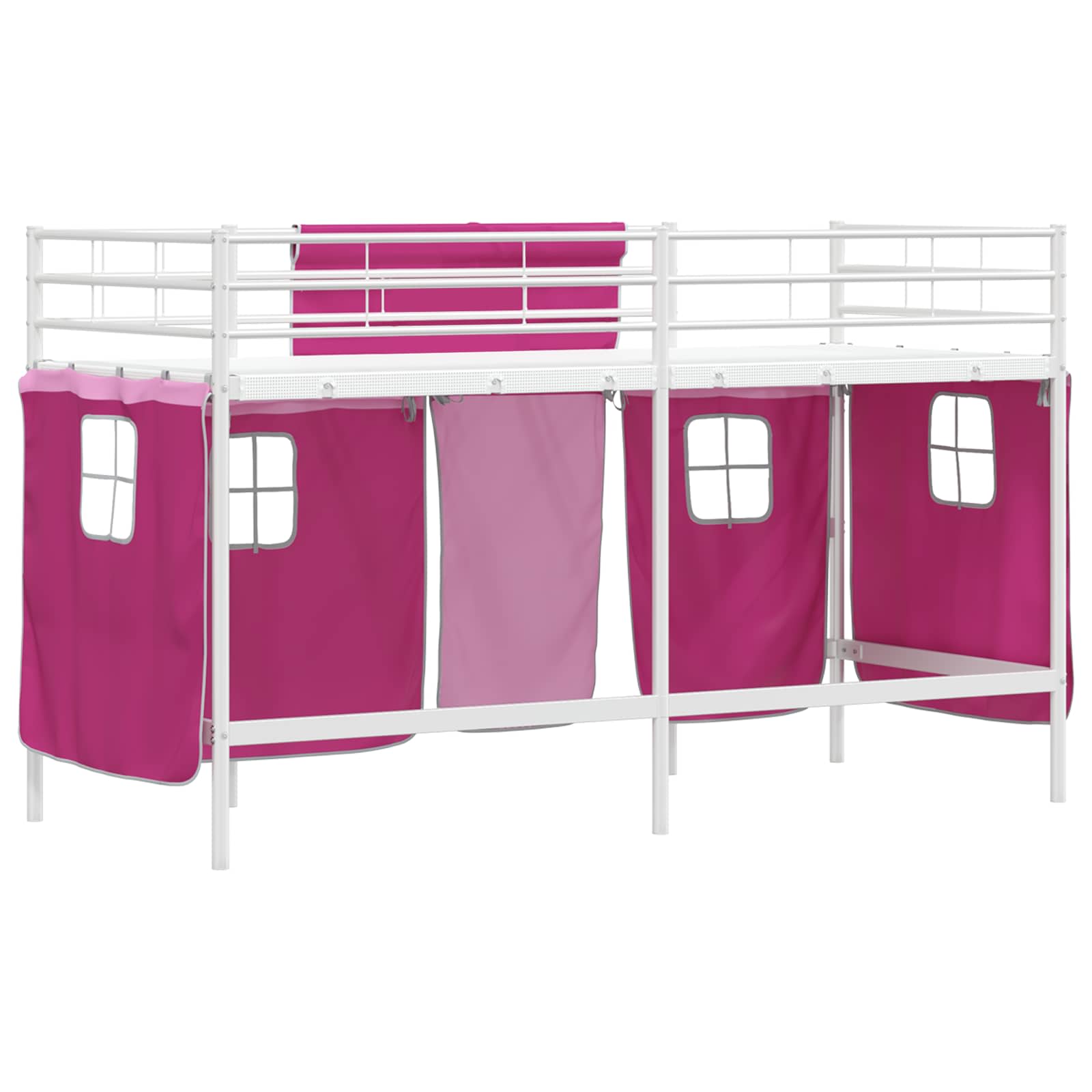 Cadre de Lit Mezzanine pour Enfants avec Rideaux Blanc et rose - XIOS