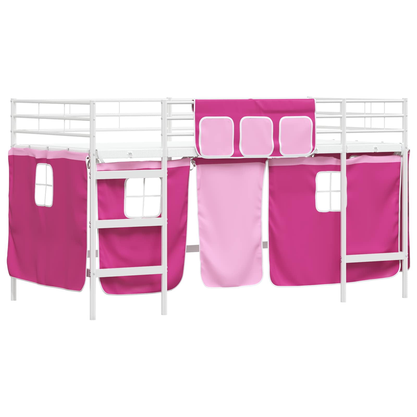 Cadre de Lit Mezzanine pour Enfants avec Rideaux Blanc et rose - XIOS