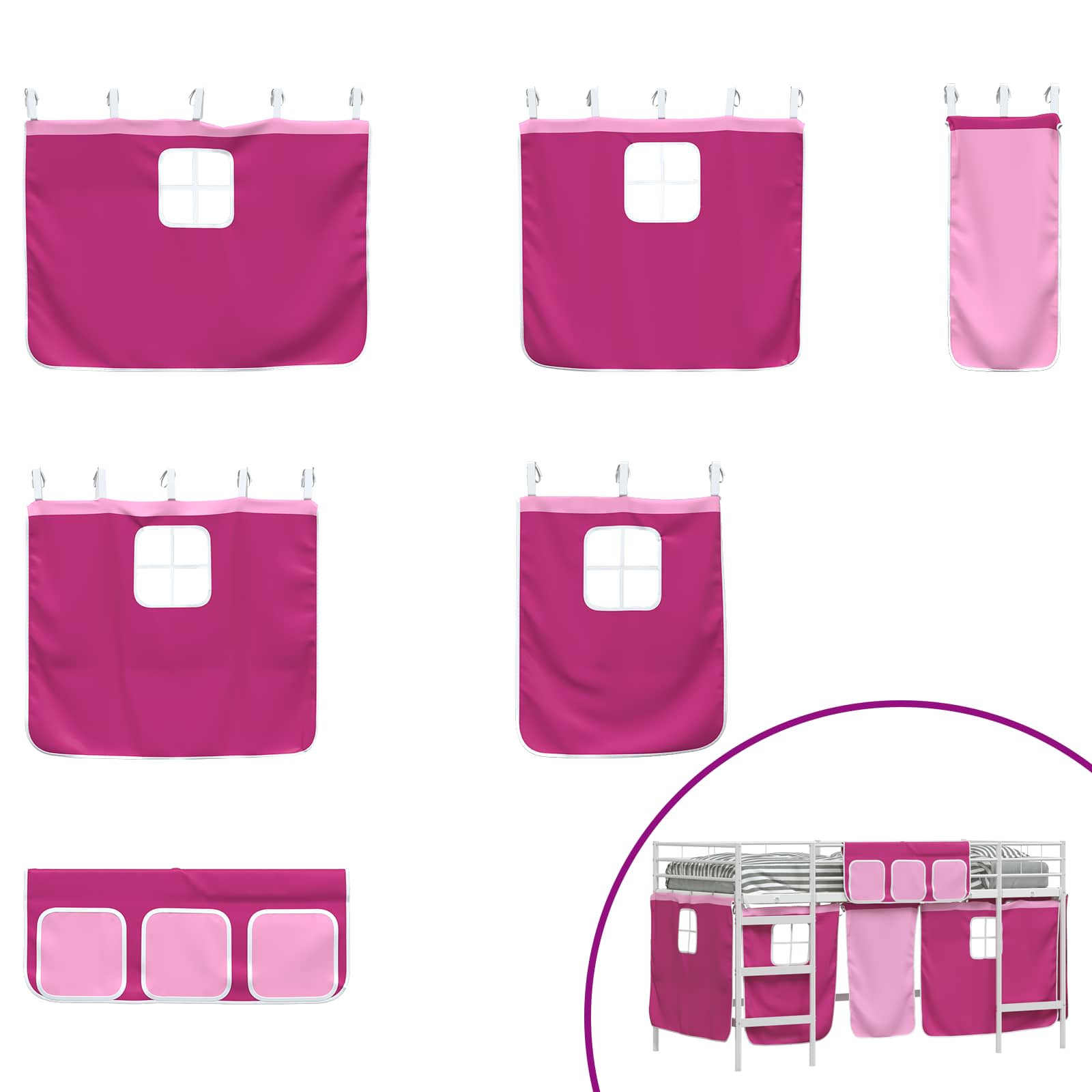 Cadre de Lit Mezzanine pour Enfants avec Rideaux Blanc et rose - XIOS