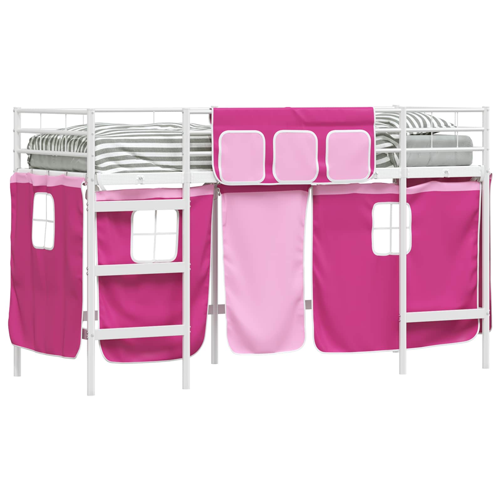 Cadre de Lit Mezzanine pour Enfants avec Rideaux Blanc et rose - XIOS
