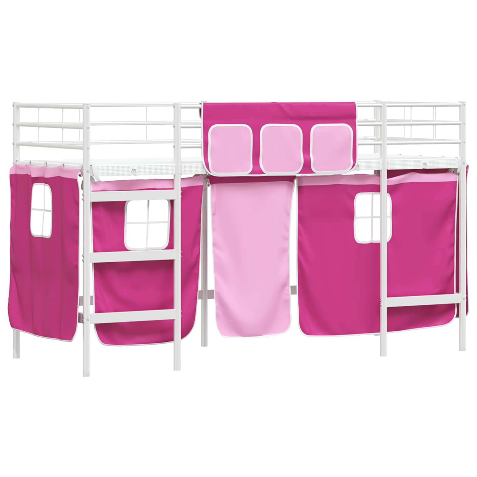 Cadre de Lit Mezzanine pour Enfants avec Rideaux Blanc et rose - XIOS