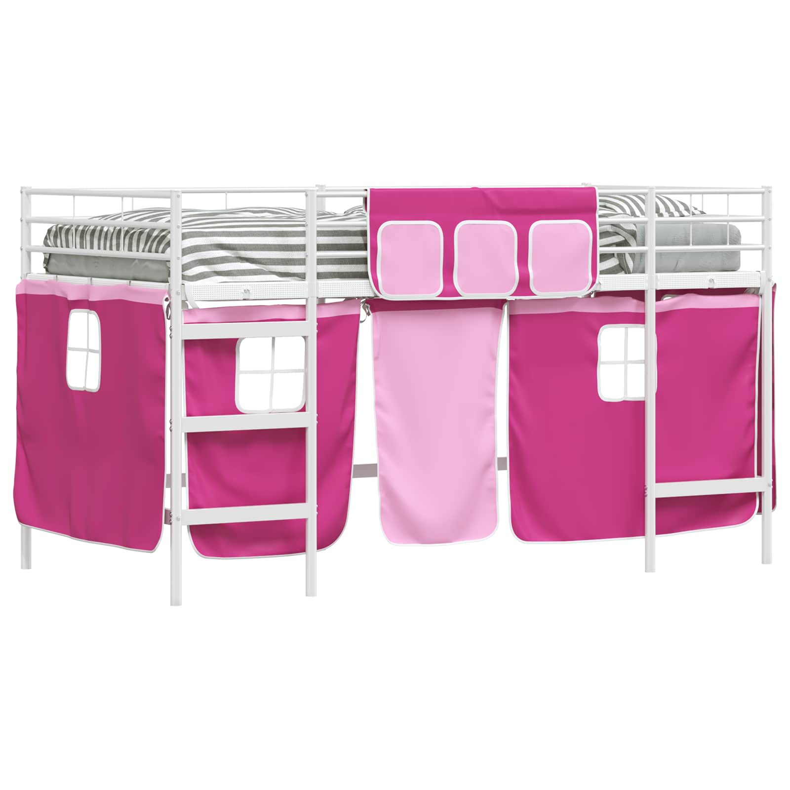 Cadre de Lit Mezzanine pour Enfants avec Rideaux Blanc et rose - XIOS