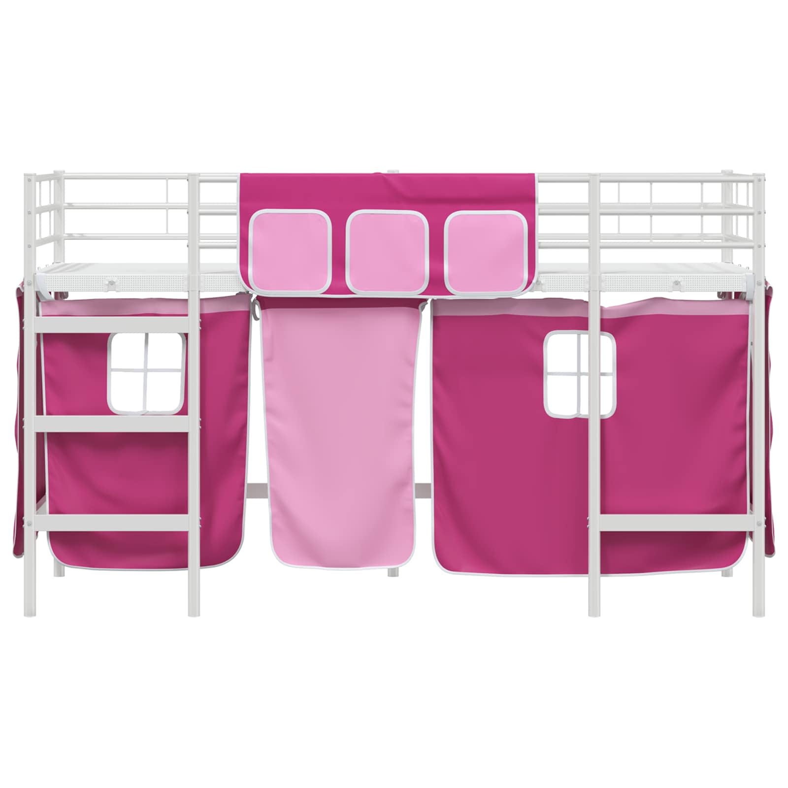 Cadre de Lit Mezzanine pour Enfants avec Rideaux Blanc et rose - XIOS