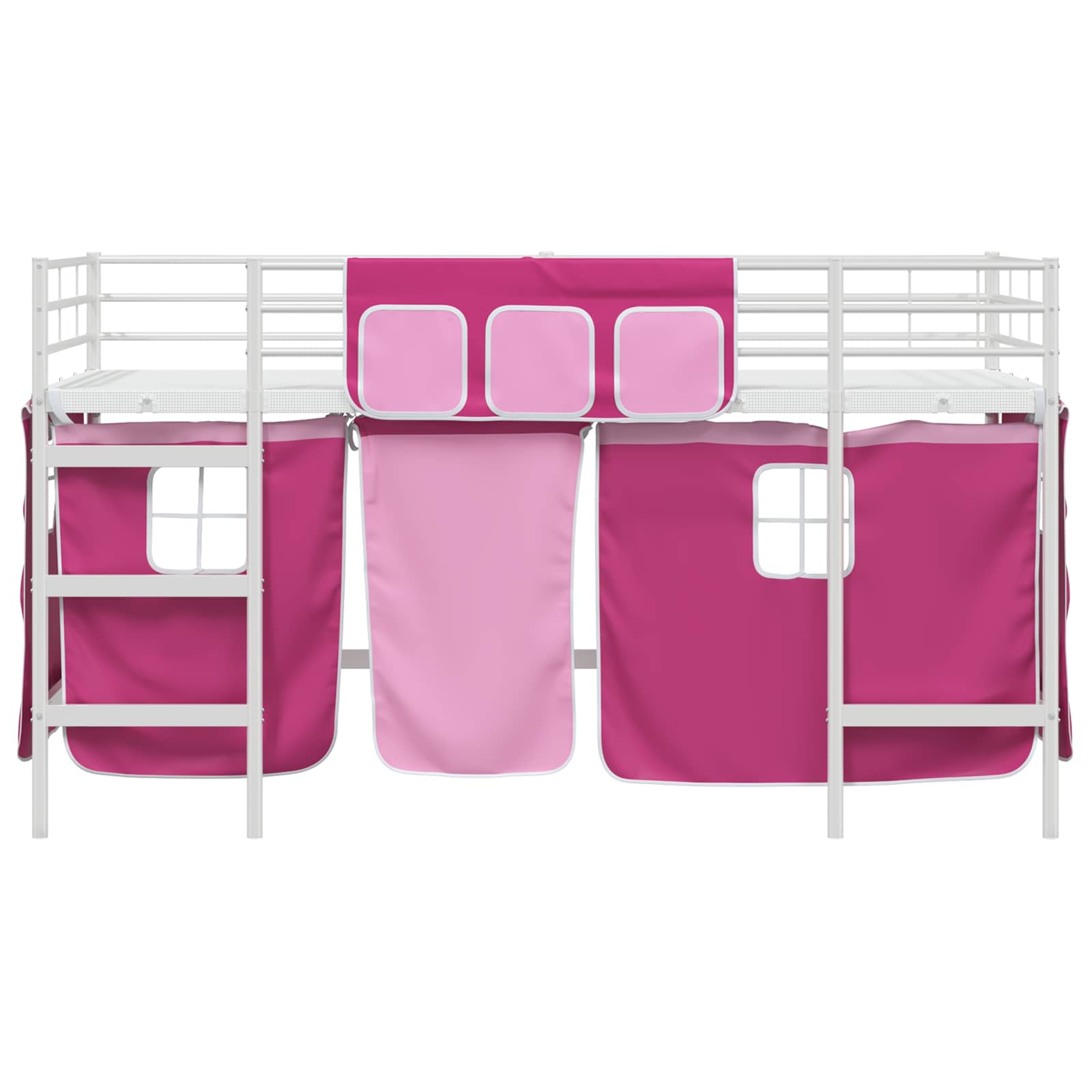 Cadre de Lit Mezzanine pour Enfants avec Rideaux Blanc et rose - XIOS
