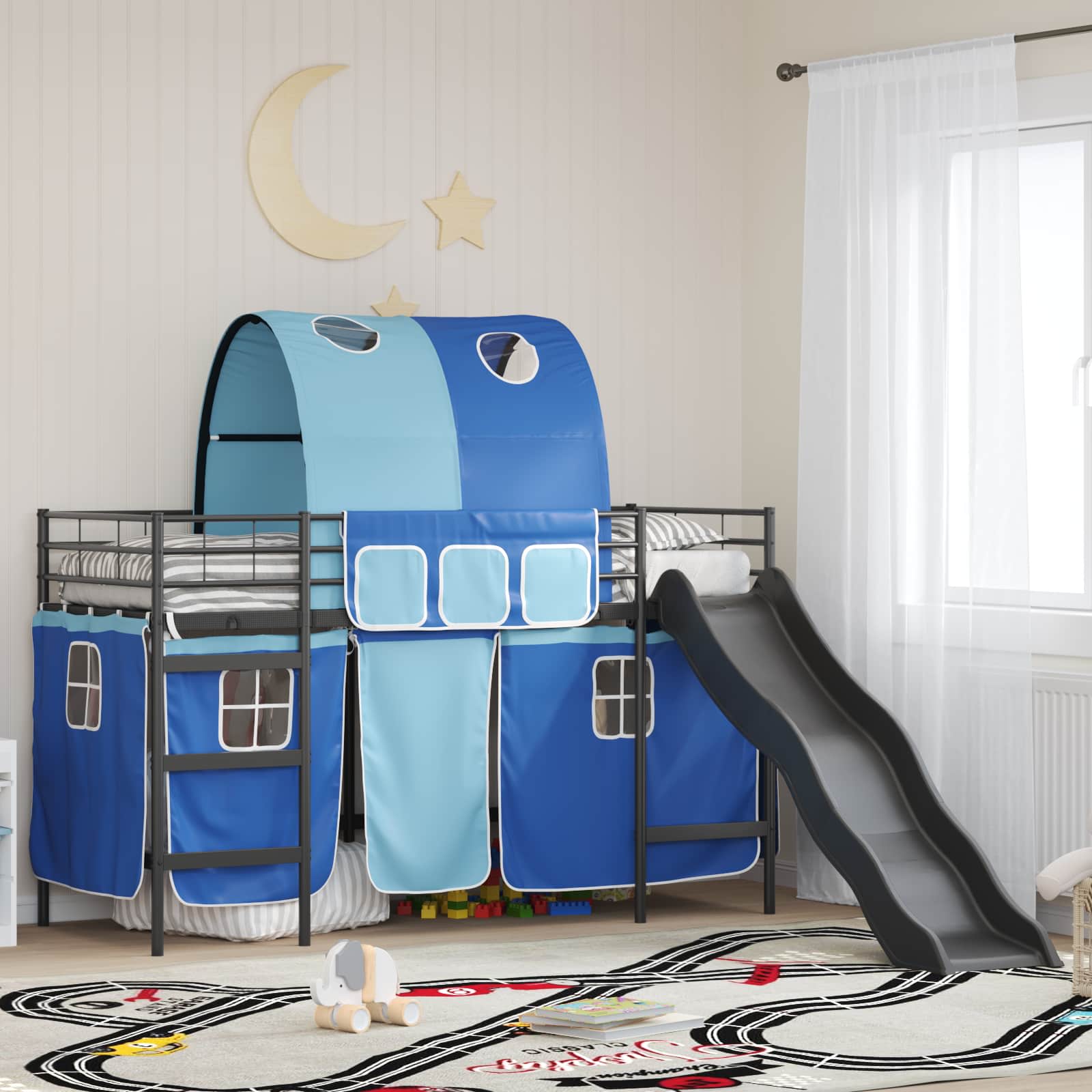 Lit mezzanine pour enfants Noir et Bleu 75 x 190 cm Métал - XIOS