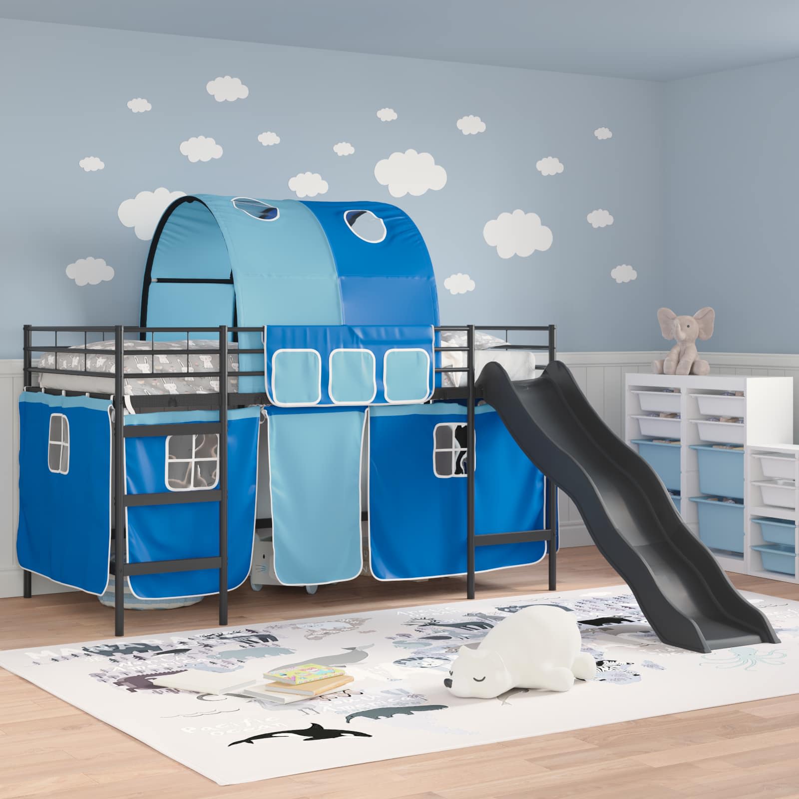 Lit mezzanine pour enfants Noir et Bleu 107 x 200 cm Métал - XIOS