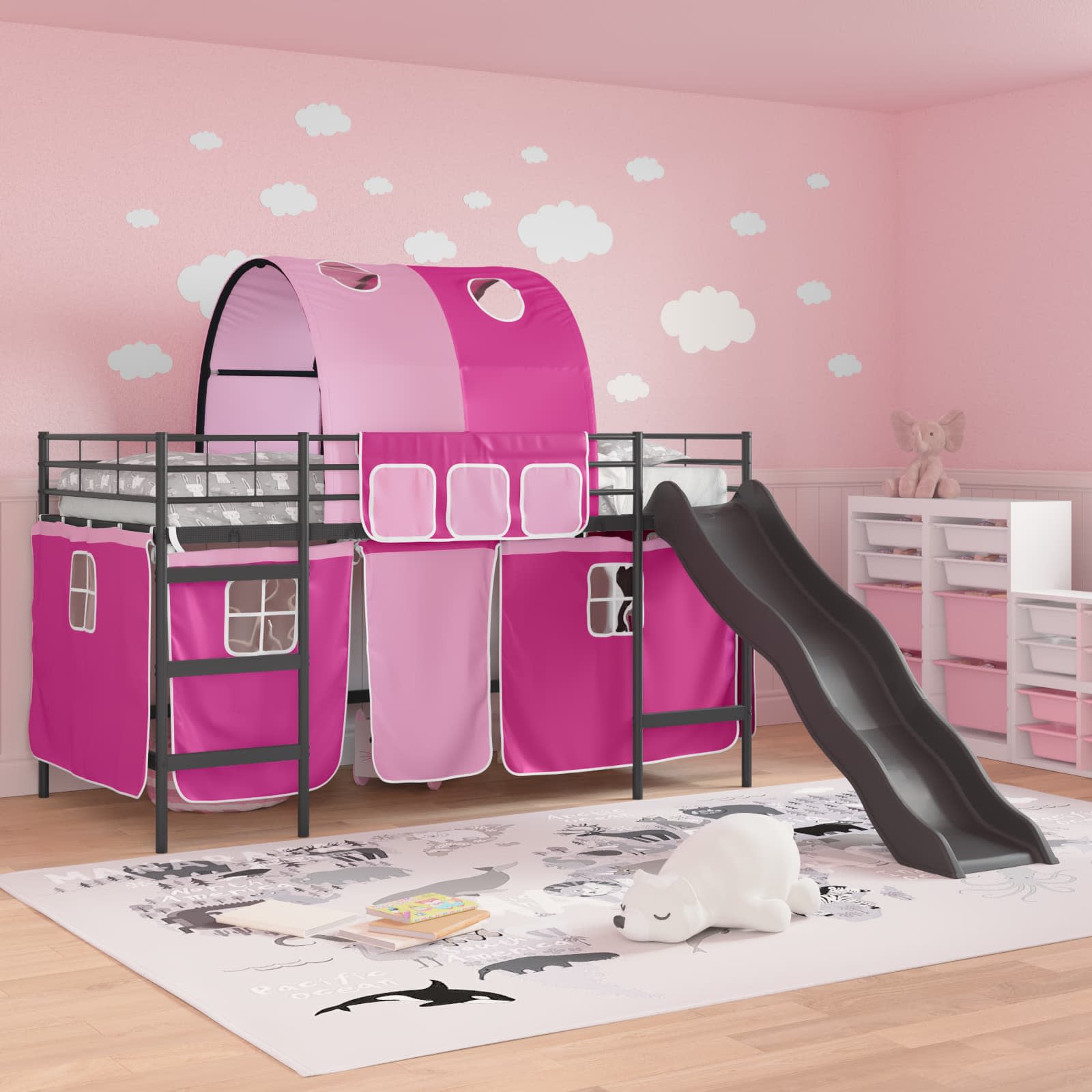 Lit mezzanine pour enfants Noir et rose 90 x 200 cm Métал - XIOS
