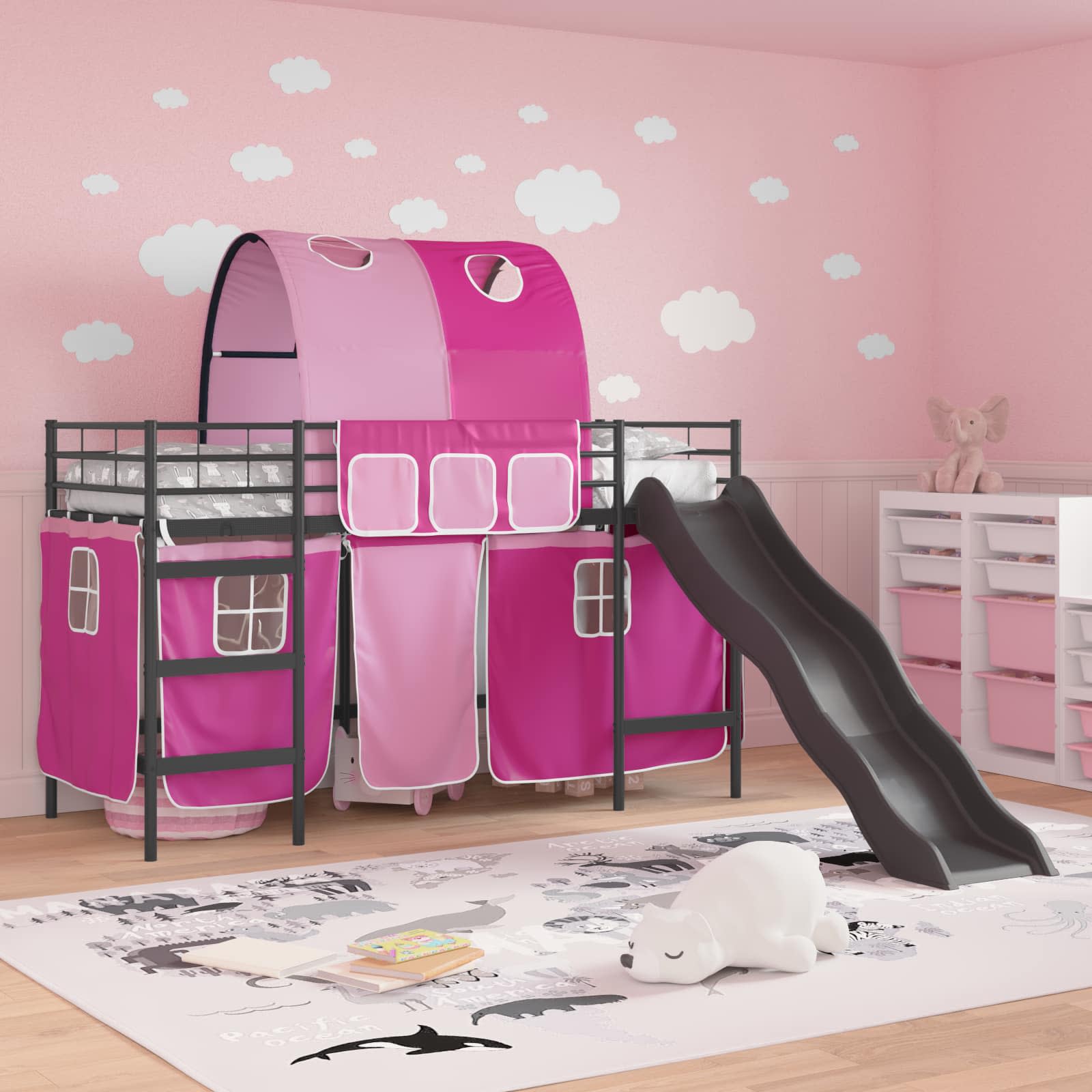 Lit mezzanine pour enfants Noir et rose 100 x 190 cm Métал - XIOS