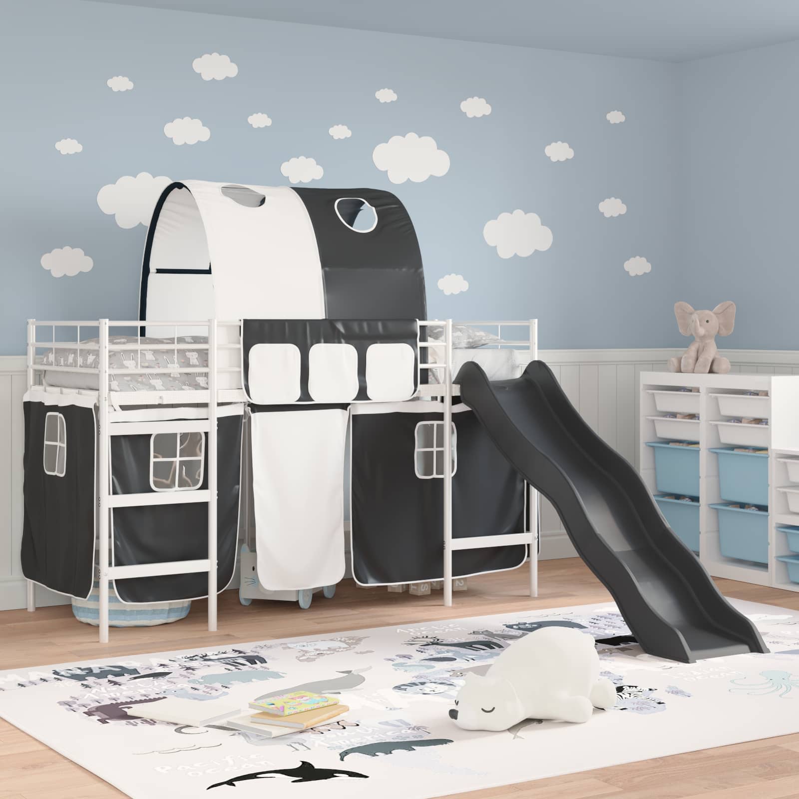 Lit mezzanine pour enfants Blanc et Noir 90 x 190 cm Métал - XIOS