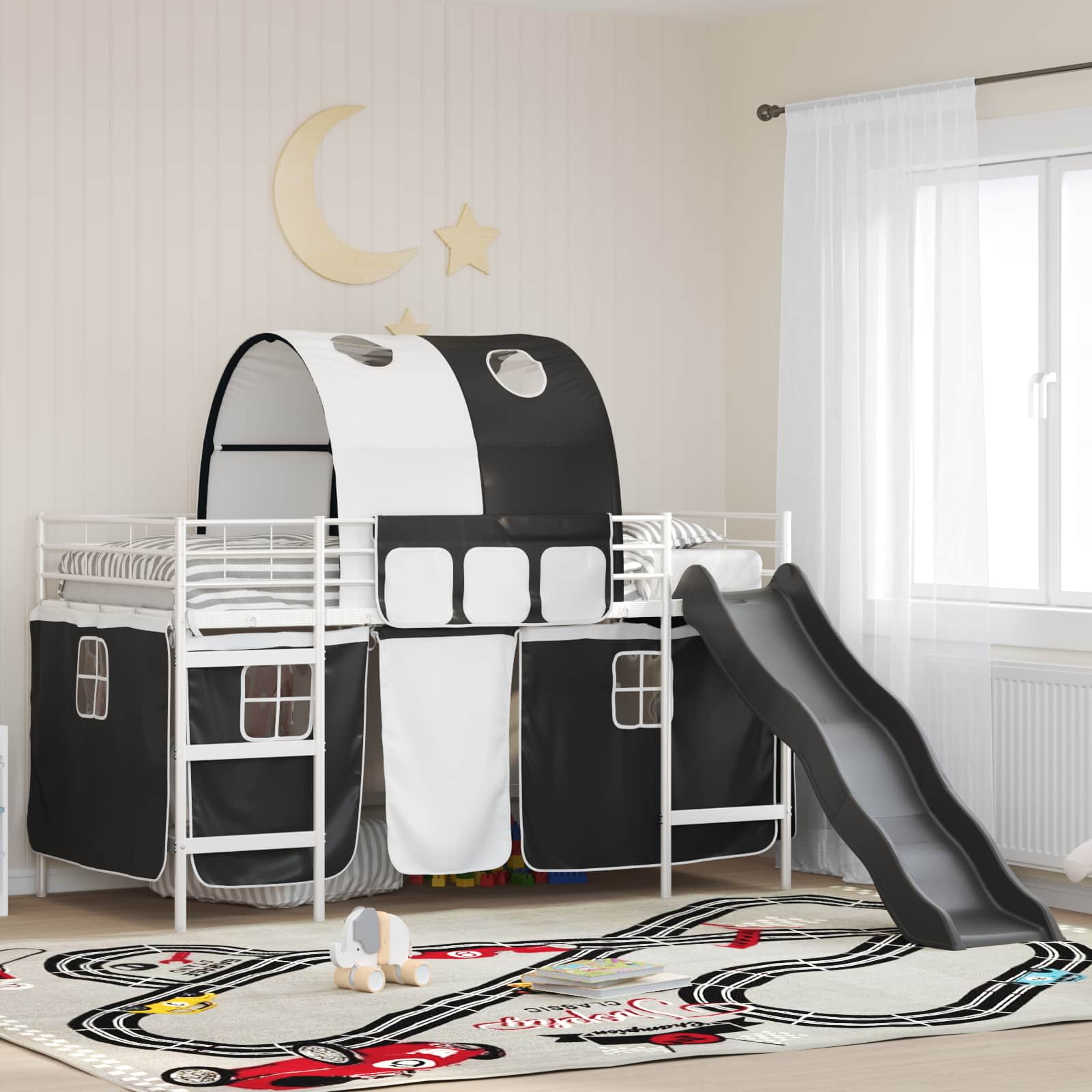 Lit mezzanine pour enfants Blanc et Noir 100 x 200 cm Métал - XIOS