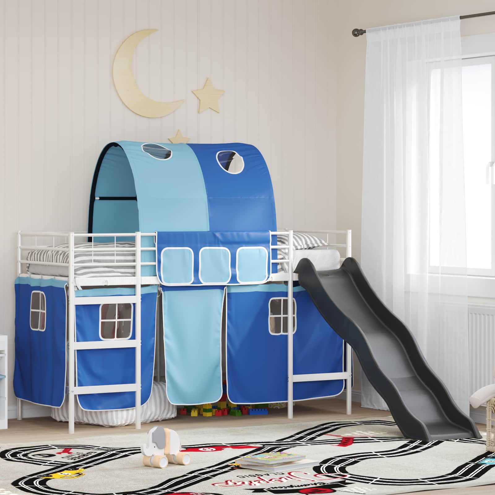 Lit mezzanine pour enfants Blanc et Bleu 100 x 190 cm Métал - XIOS