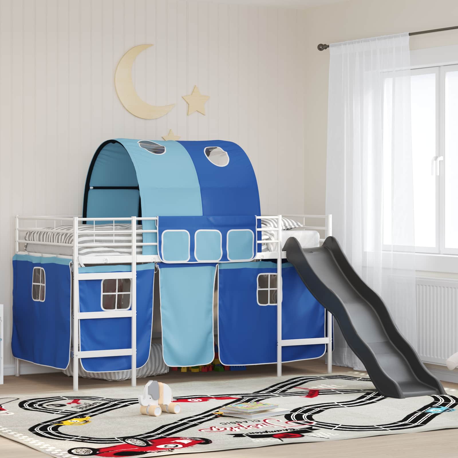 Lit mezzanine pour enfants Blanc et Bleu 107 x 200 cm Métал - XIOS