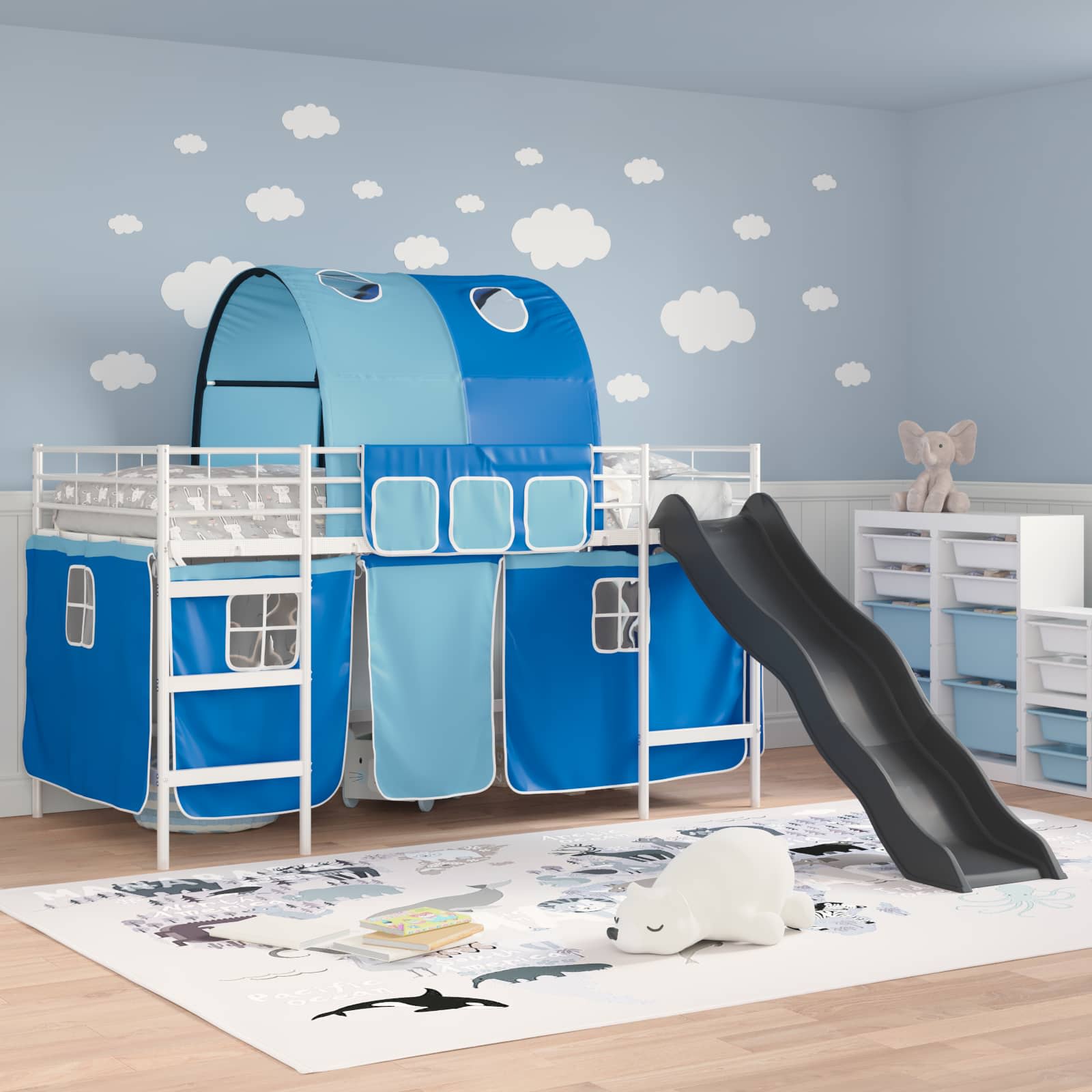 Lit mezzanine pour enfants Blanc et Bleu 107 x 200 cm Métал - XIOS