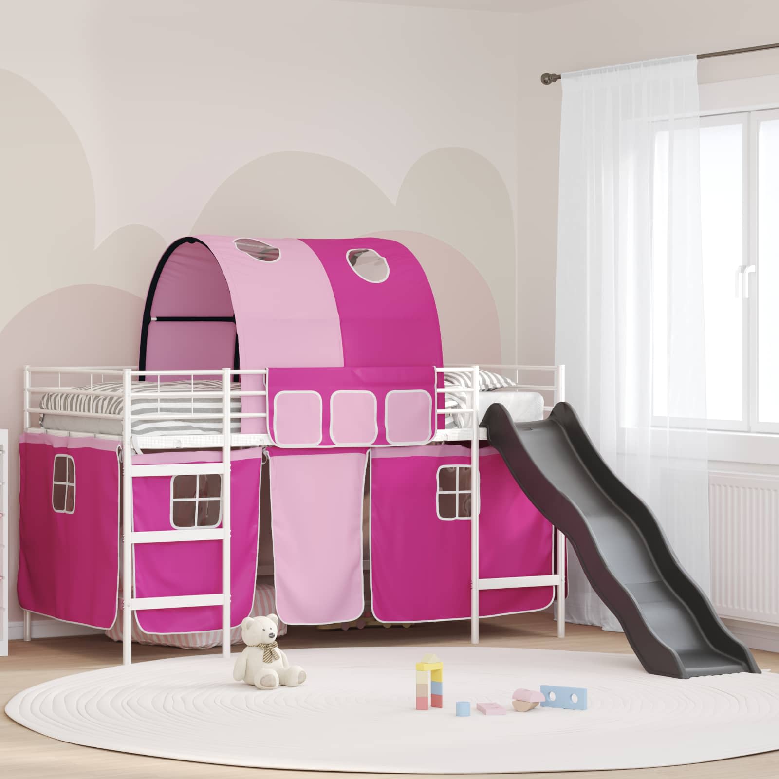 Lit mezzanine pour enfants Blanc et rose 90 x 200 cm Métал - XIOS