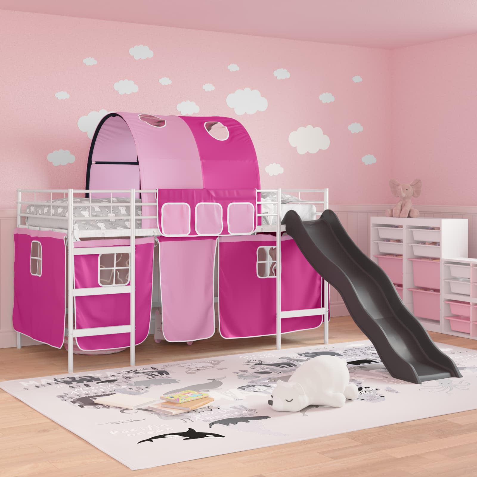 Lit mezzanine pour enfants Blanc et rose 90 x 200 cm Métал - XIOS