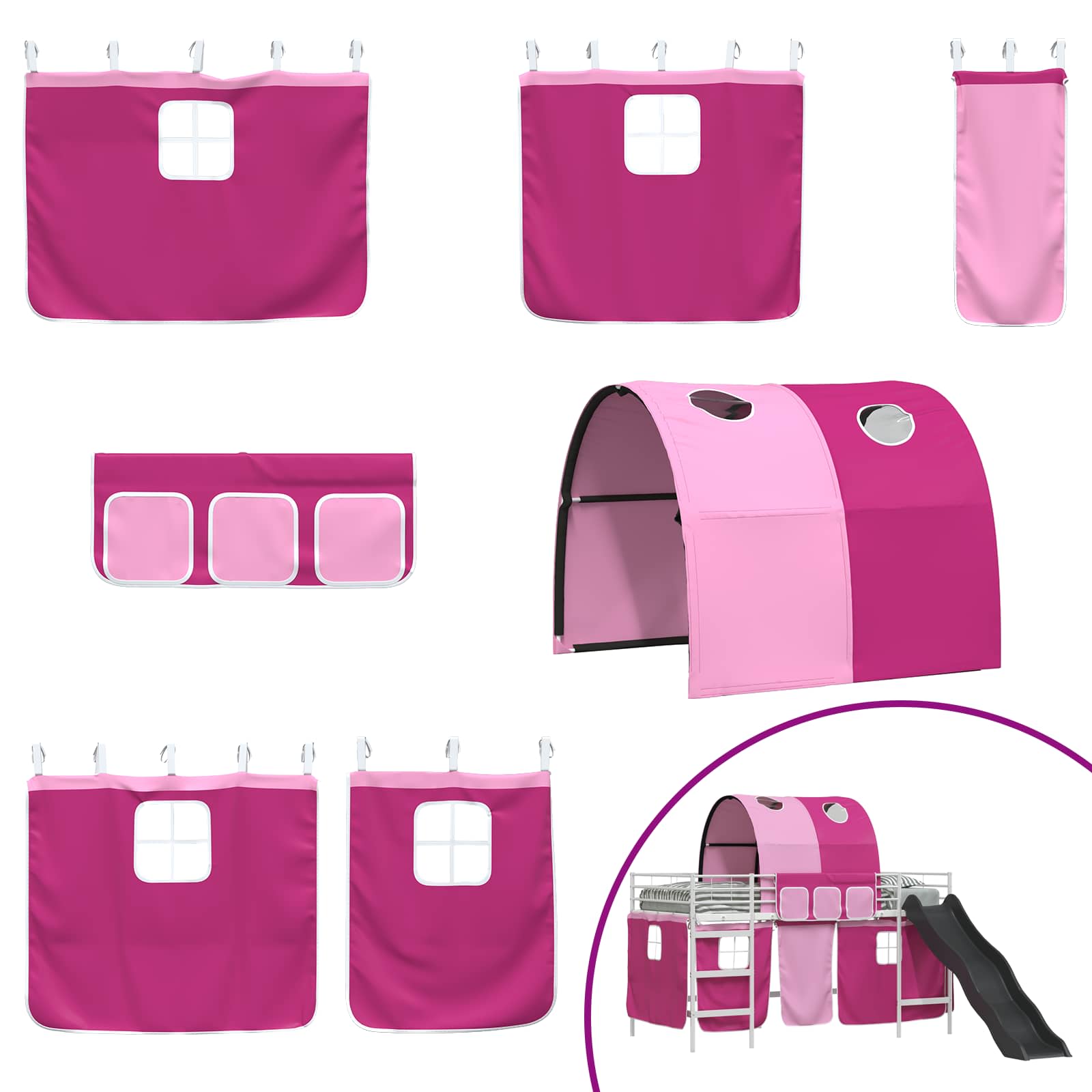 Lit mezzanine pour enfants Blanc et rose 90 x 200 cm Métал - XIOS