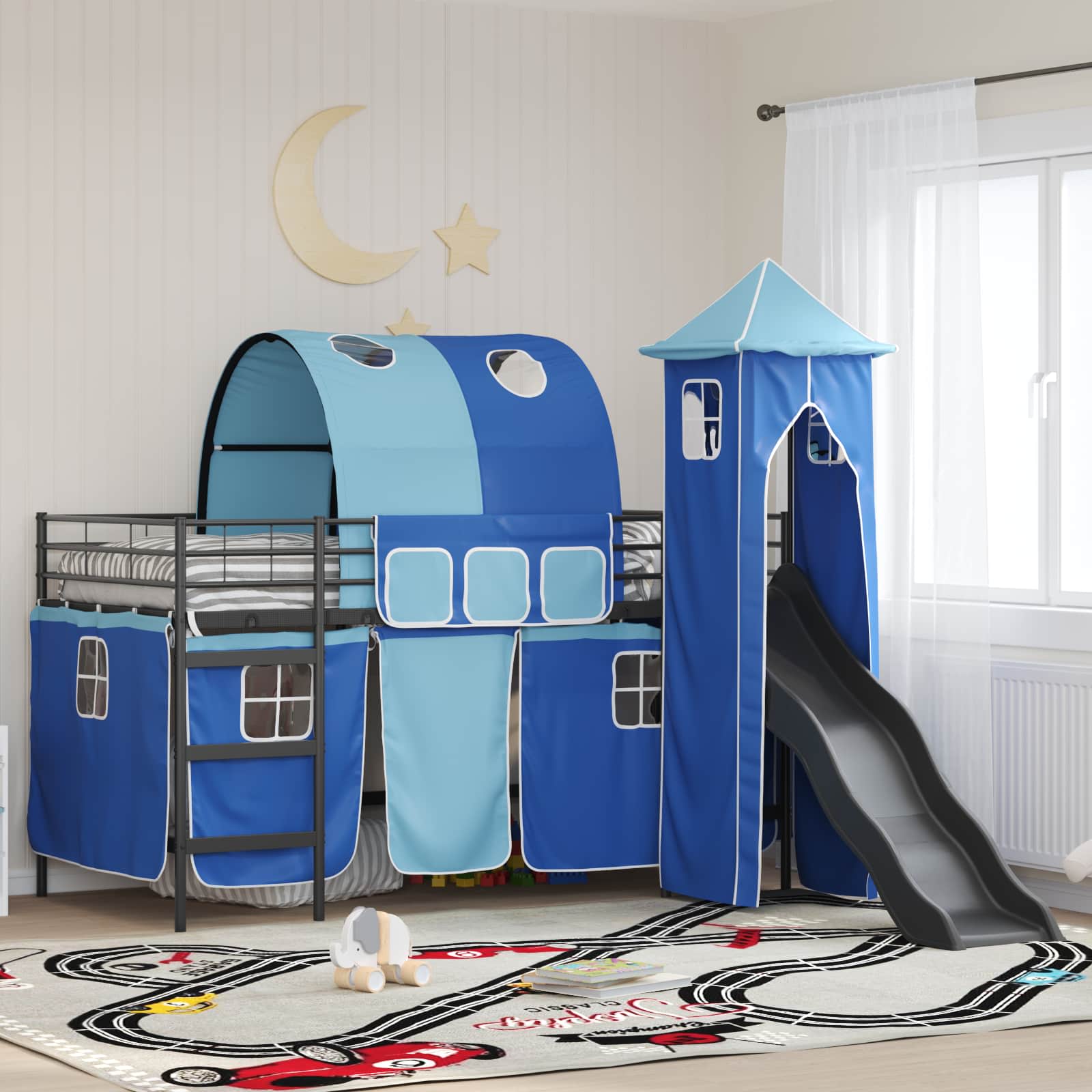 Lit mezzanine pour enfants Noir et Bleu 80 x 200 cm Métал - XIOS