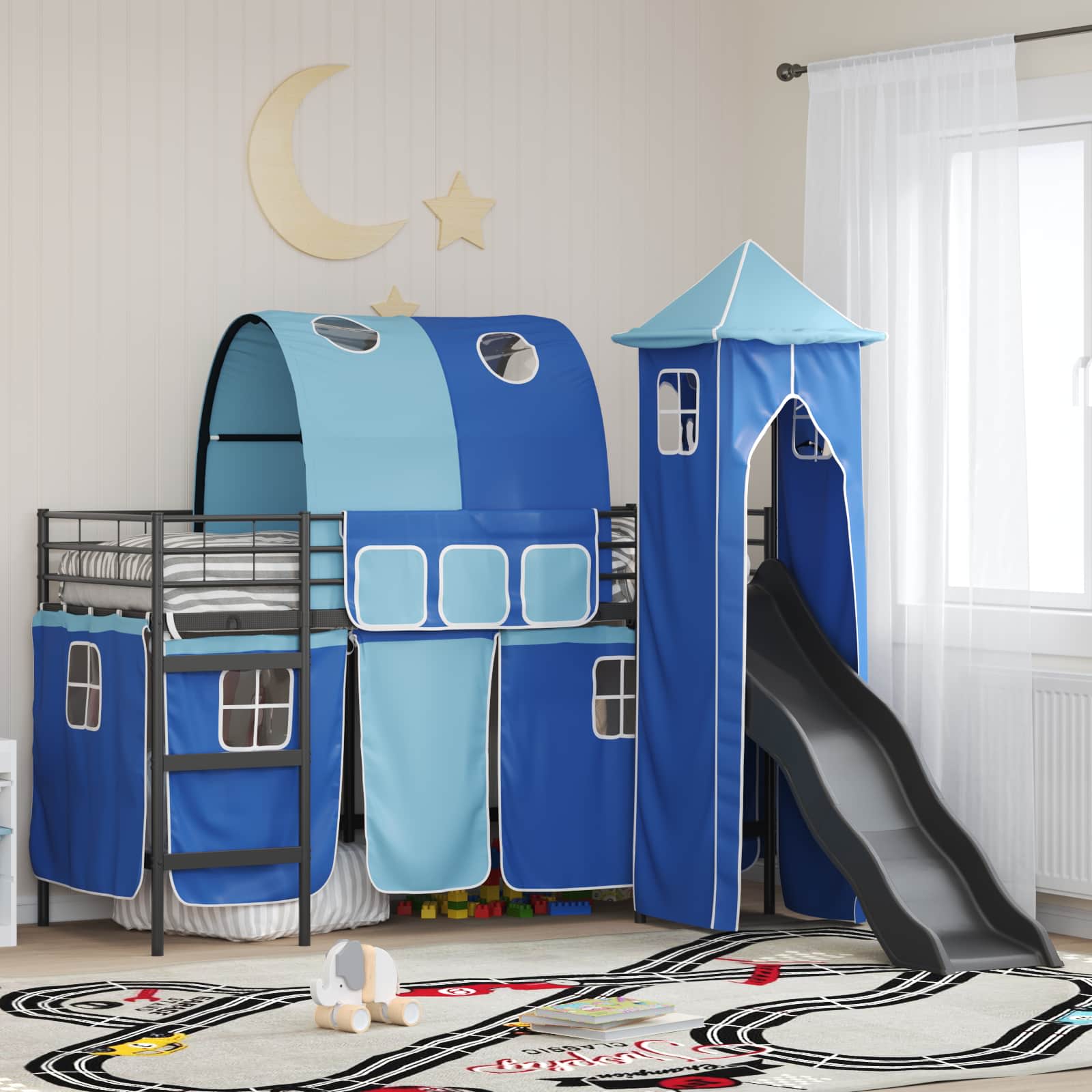 Lit mezzanine pour enfants Noir et Bleu 90 x 190 cm Métал - XIOS