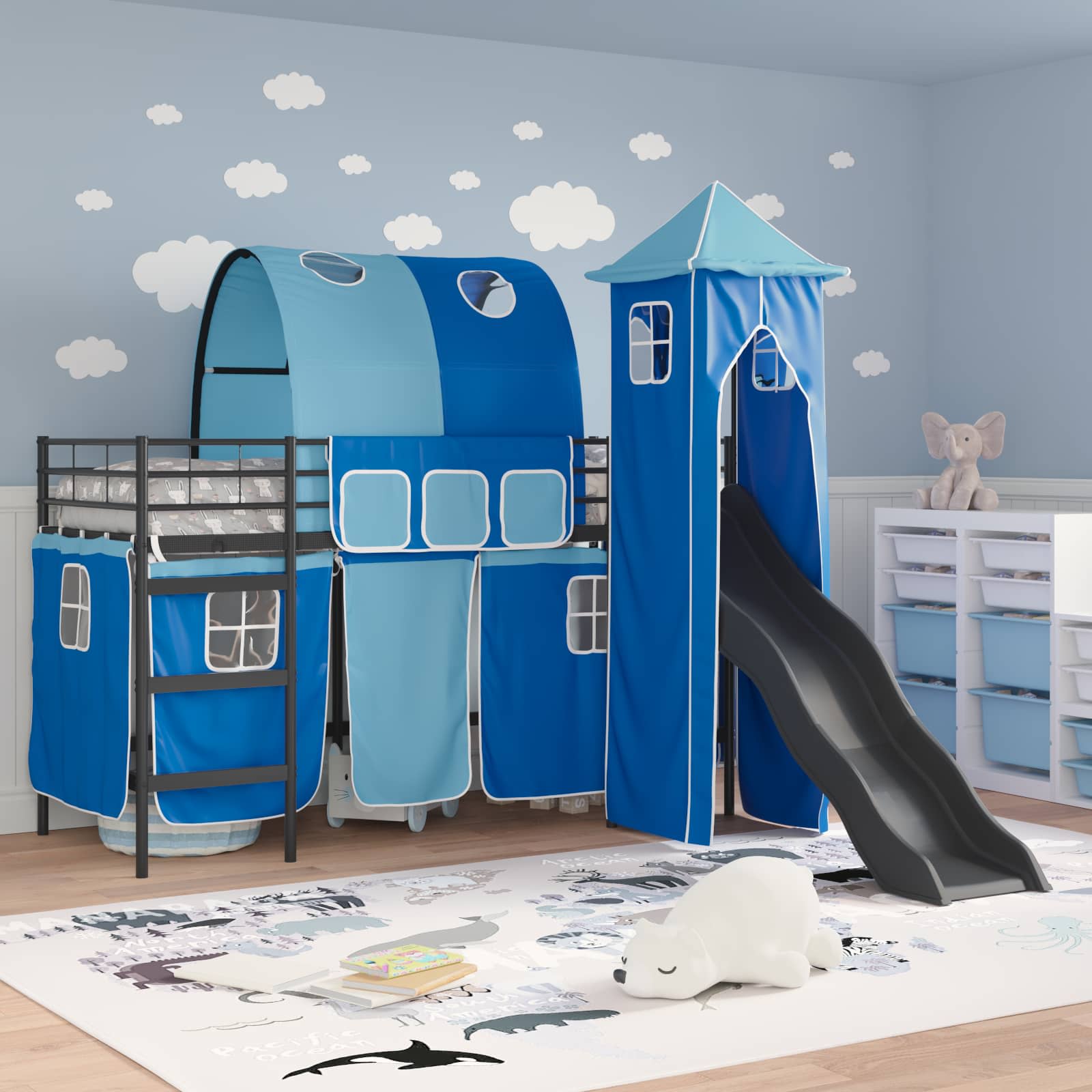 Lit mezzanine pour enfants Noir et Bleu 90 x 190 cm Métал - XIOS