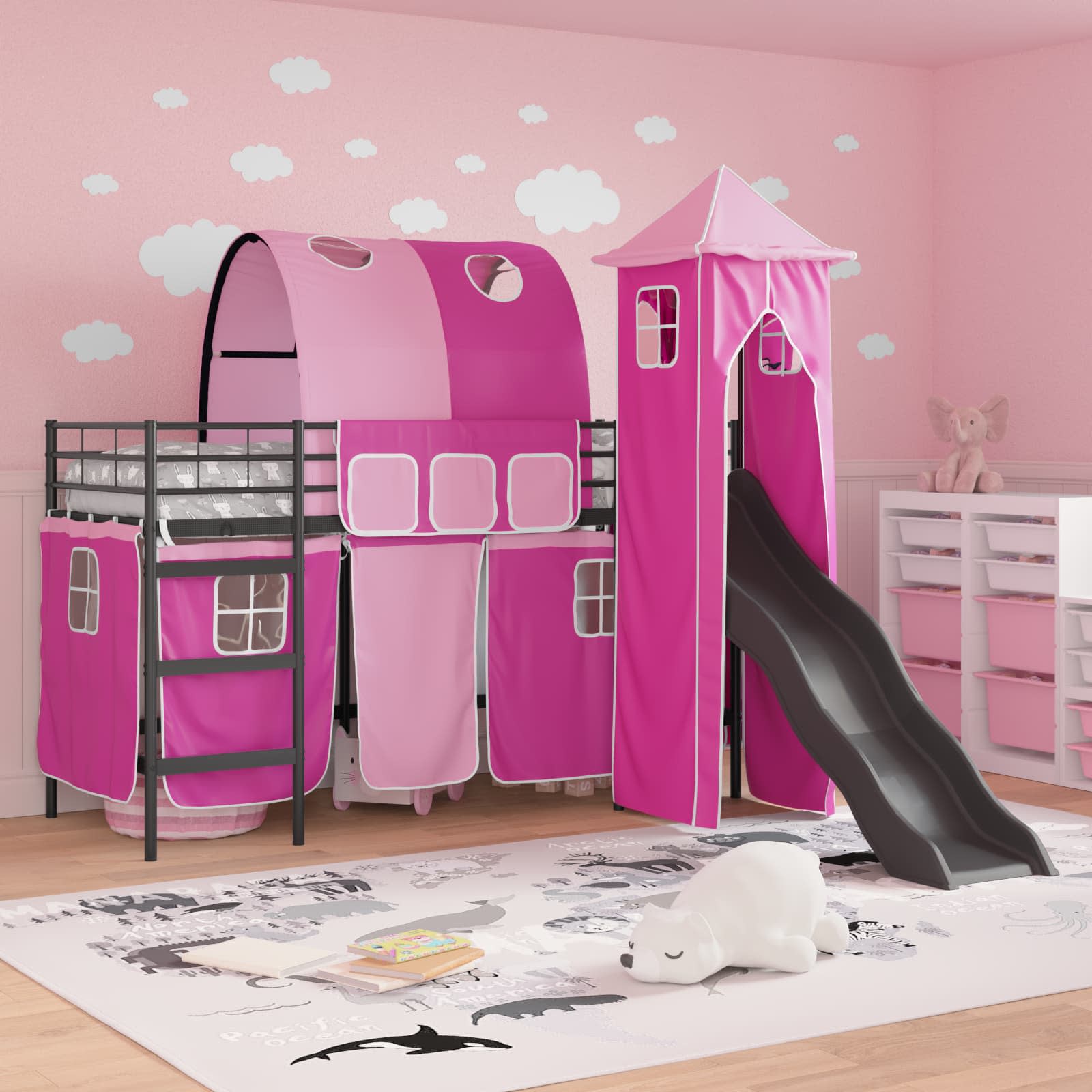 Lit mezzanine pour enfants Noir et rose 100 x 190 cm Métал - XIOS
