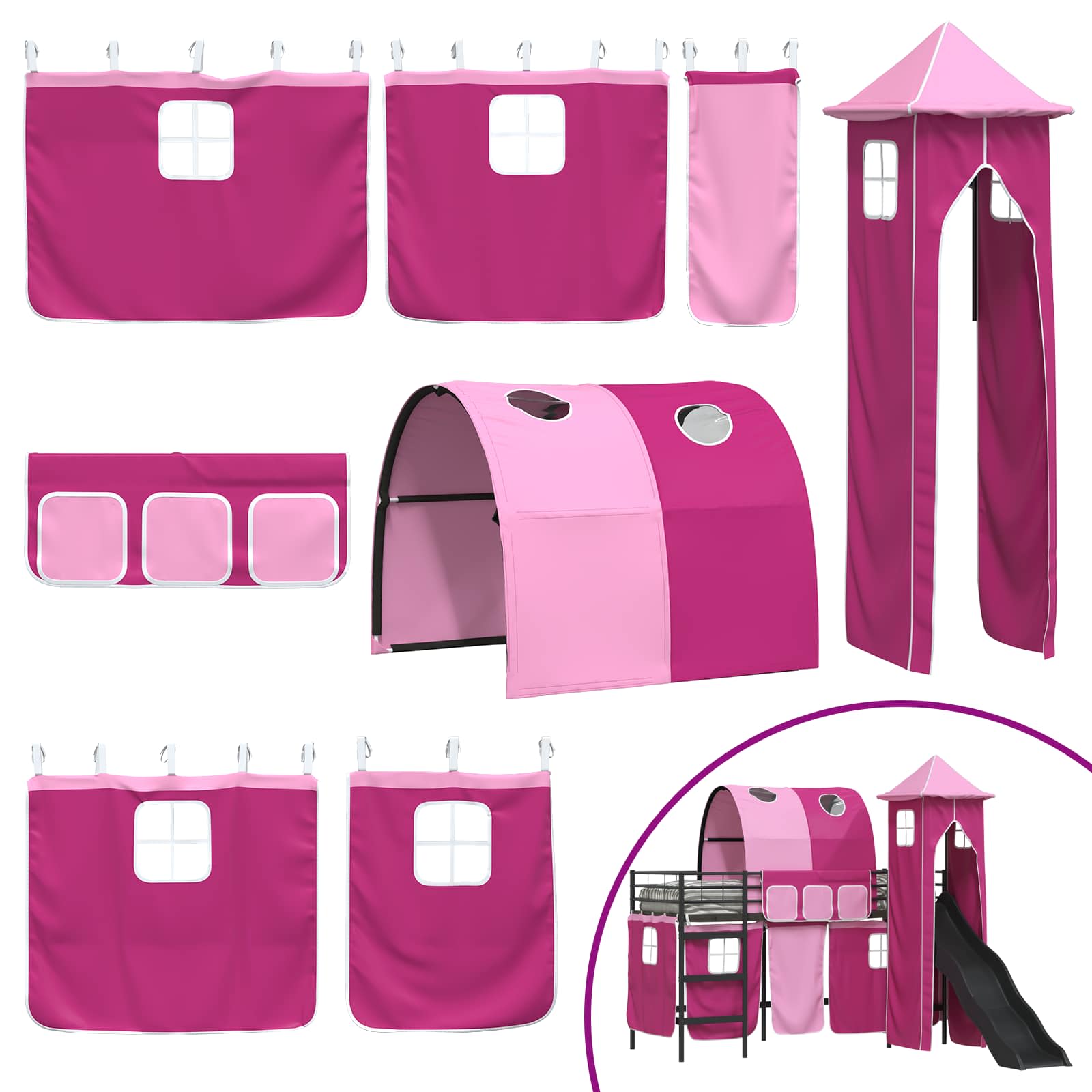 Lit mezzanine pour enfants Noir et rose 100 x 190 cm Métал - XIOS