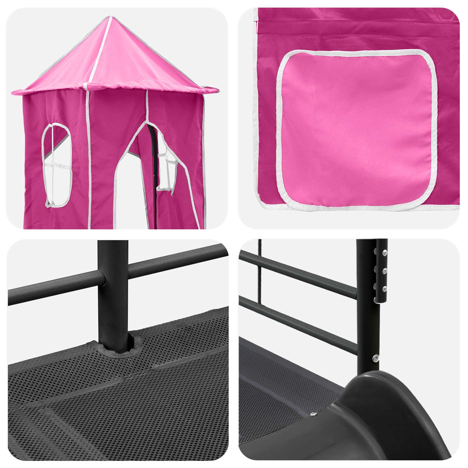 Lit mezzanine pour enfants Noir et rose 100 x 200 cm Métал - XIOS