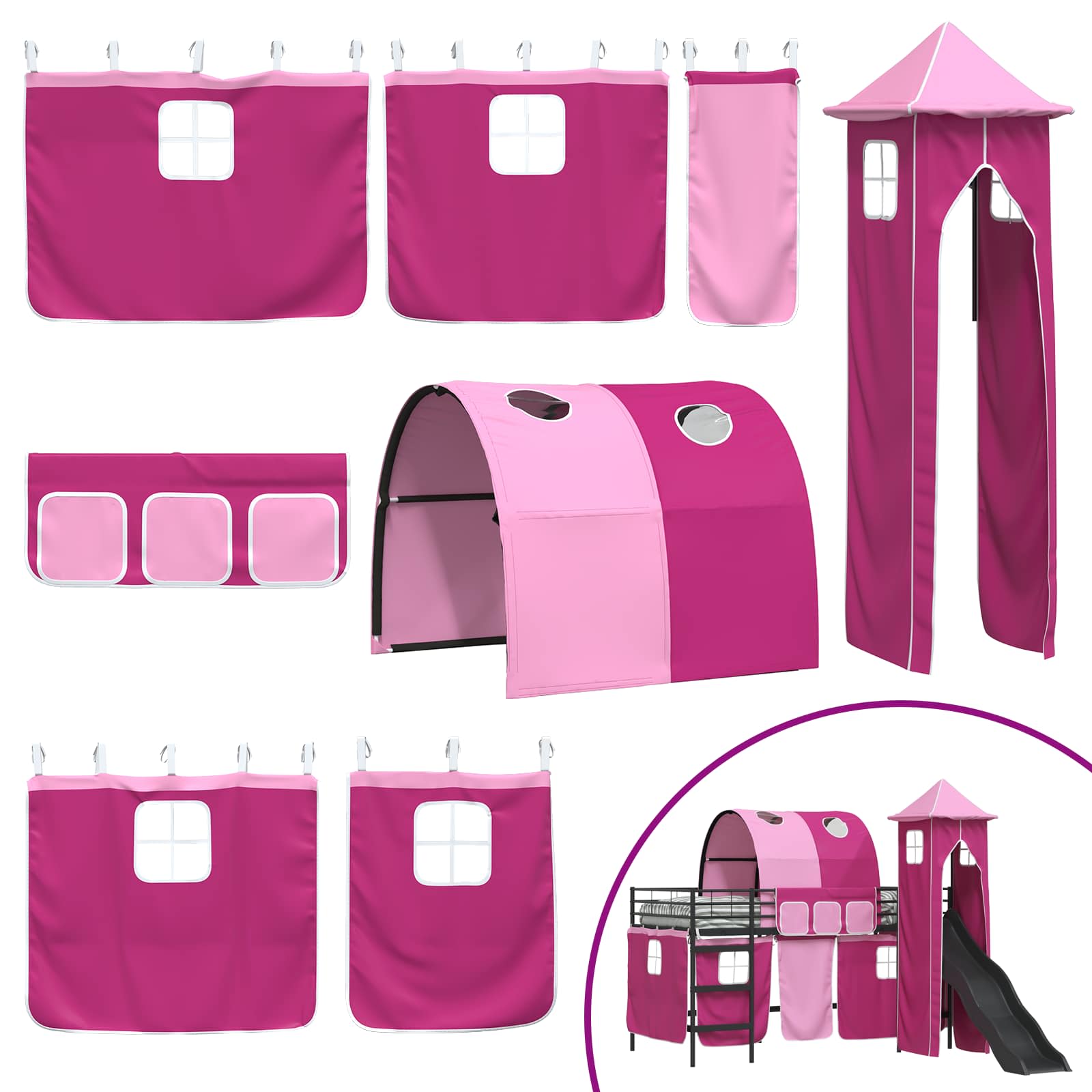 Lit mezzanine pour enfants Noir et rose 100 x 200 cm Métал - XIOS