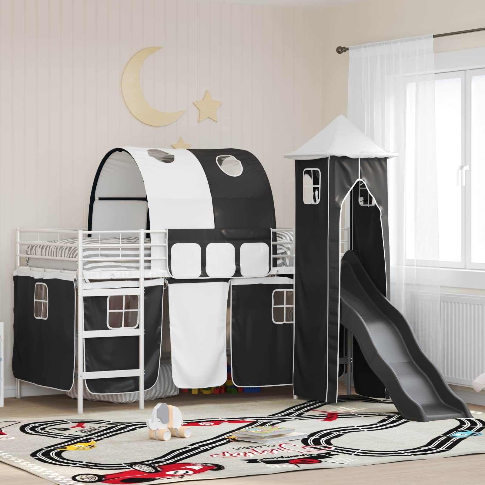Lit mezzanine pour enfants Blanc et Noir 100 x 200 cm Métал - XIOS