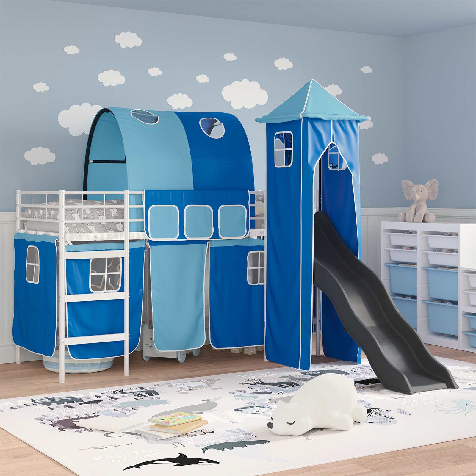 Lit mezzanine pour enfants Blanc et Bleu 90 x 190 cm Métал - XIOS