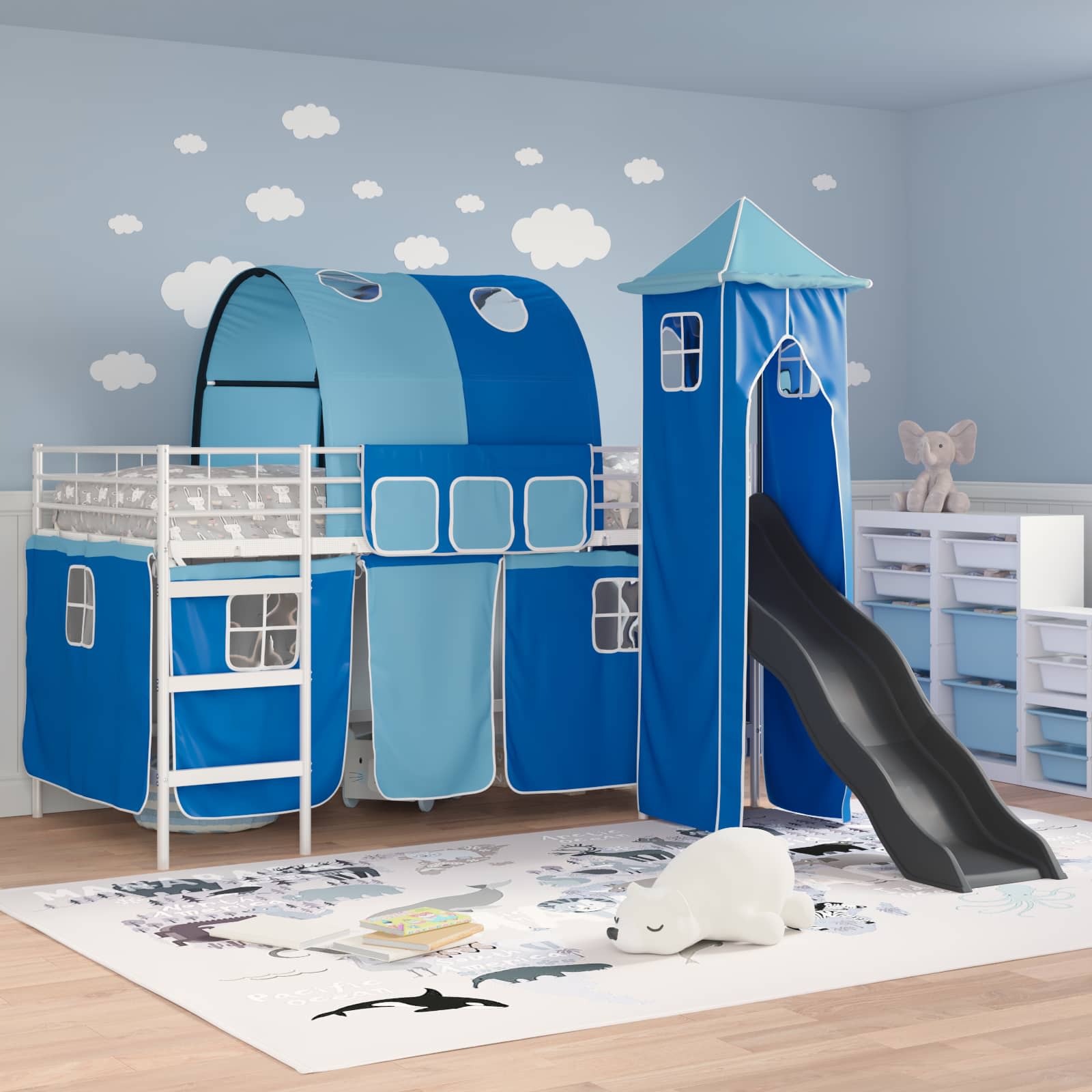 Lit mezzanine pour enfants Blanc et Bleu 107 x 200 cm Métал - XIOS