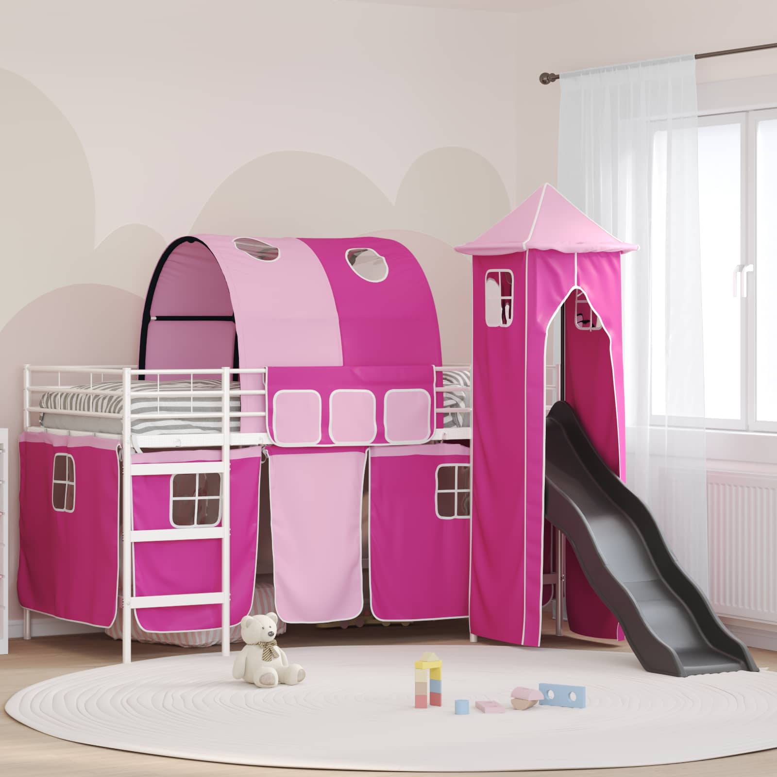 Lit mezzanine pour enfants Blanc et rose 100 x 200 cm Métал - XIOS