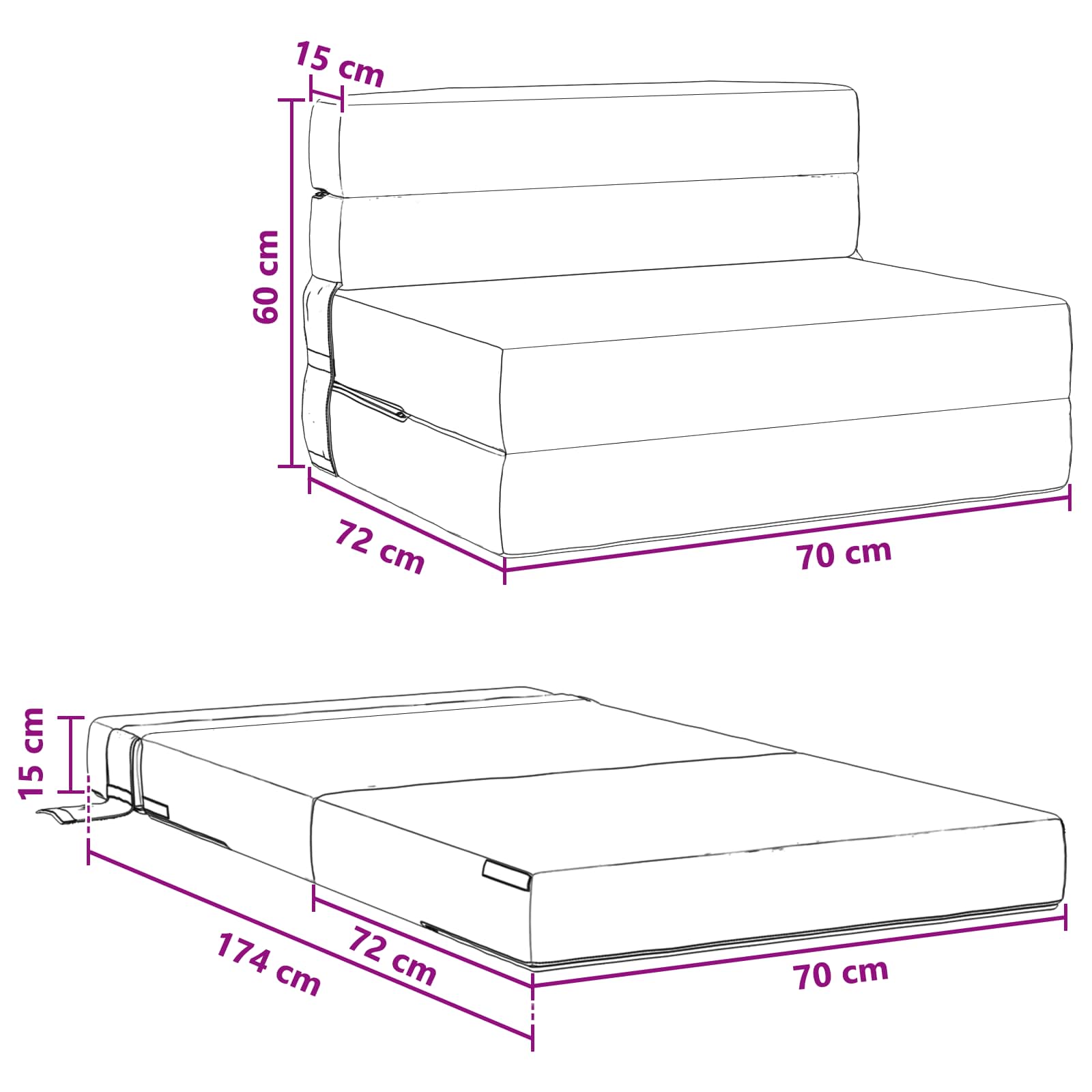 Canapé-lit pliable Gris foncé 70 x 72 x 60 cm Tissu - XIOS