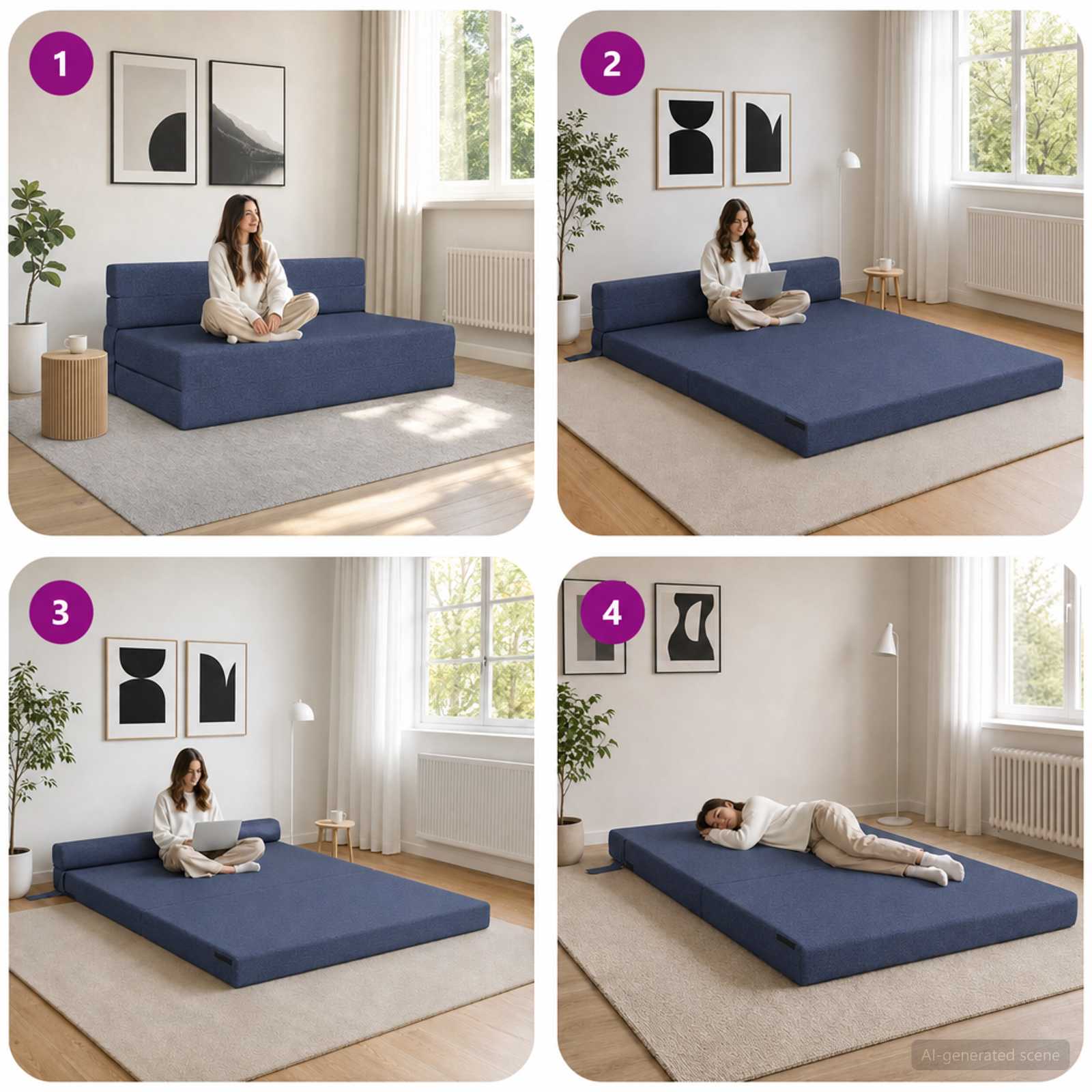 Canapé-lit pliable Bleu 152 x 86,5 x 60 cm Tissu
