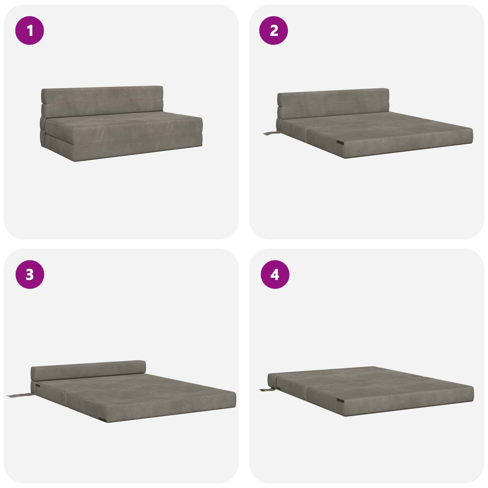 Canapé-lit pliant Gris clair 203 x 152 x 15 cm Velours - XIOS