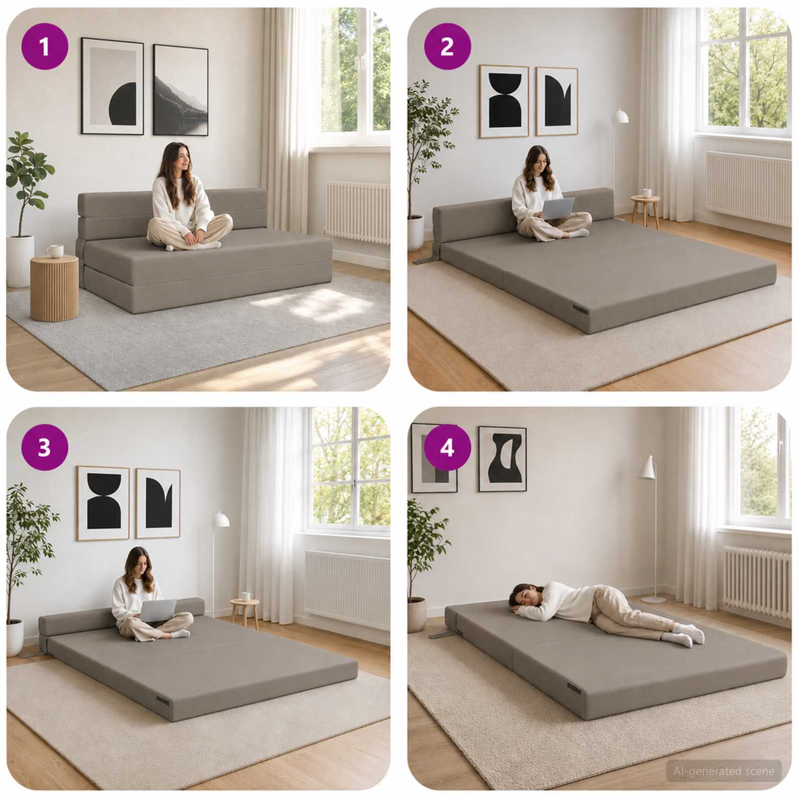 Canapé-lit pliable Gris clair 152 x 86,5 x 60 cm Tissu
