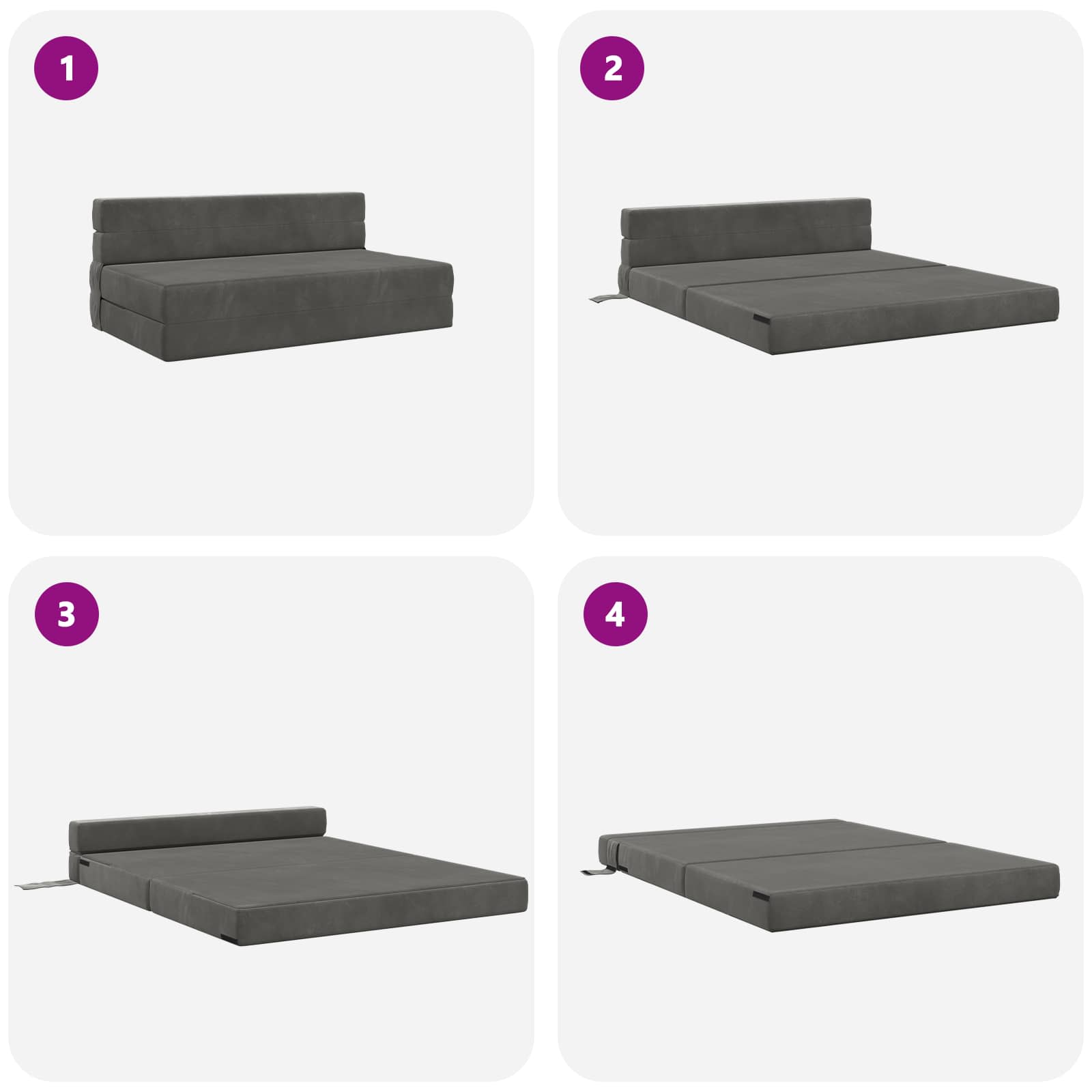 Canapé-lit pliant Gris foncé 203 x 152 x 15 cm Velours - XIOS