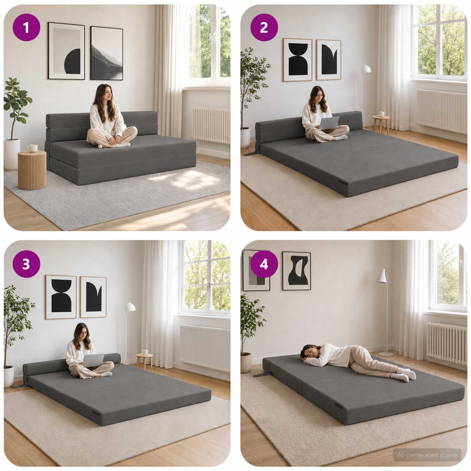 Canapé-lit pliable Gris foncé 152 x 86,5 x 60 cm Tissu