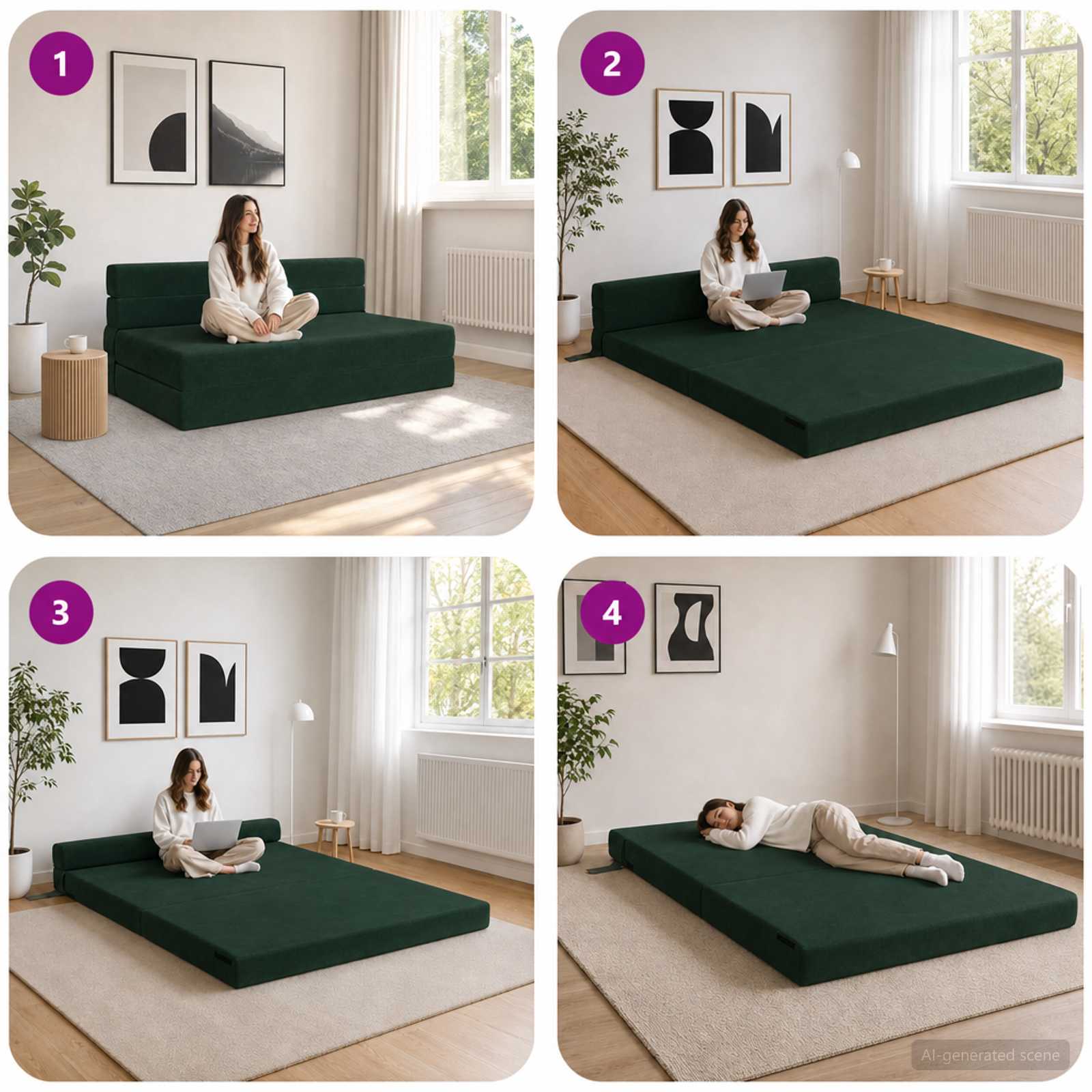 Canapé-lit pliable Vert foncé 152 x 86,5 x 60 cm Tissu