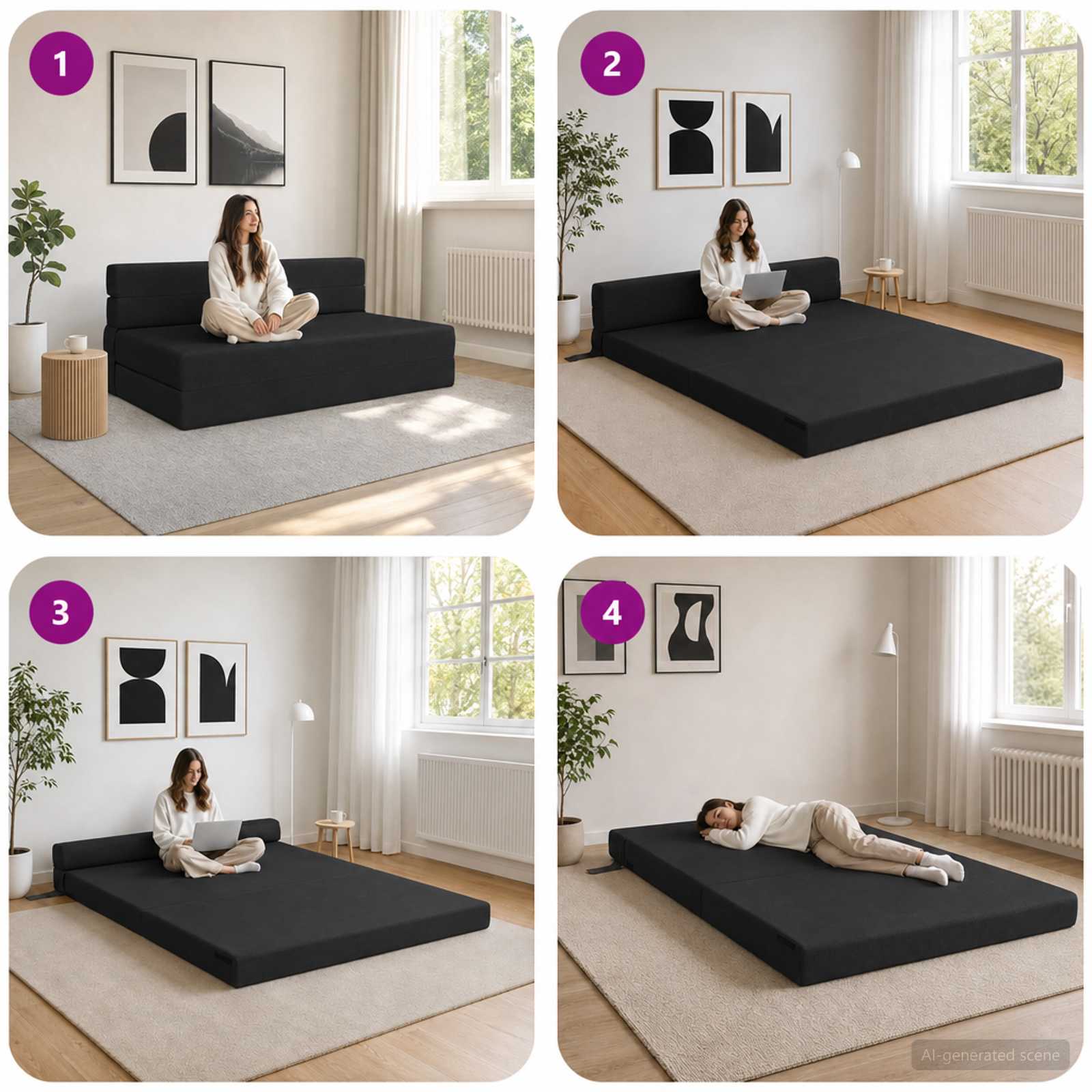 Canapé-lit pliable Noir 152 x 86,5 x 60 cm Tissu