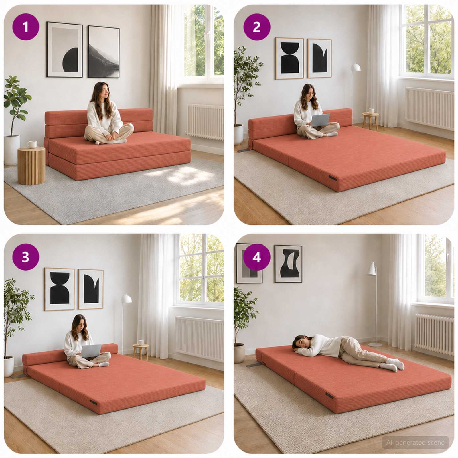 Canapé-lit pliable Rouge orange 152 x 86,5 x 60 cm Tissu