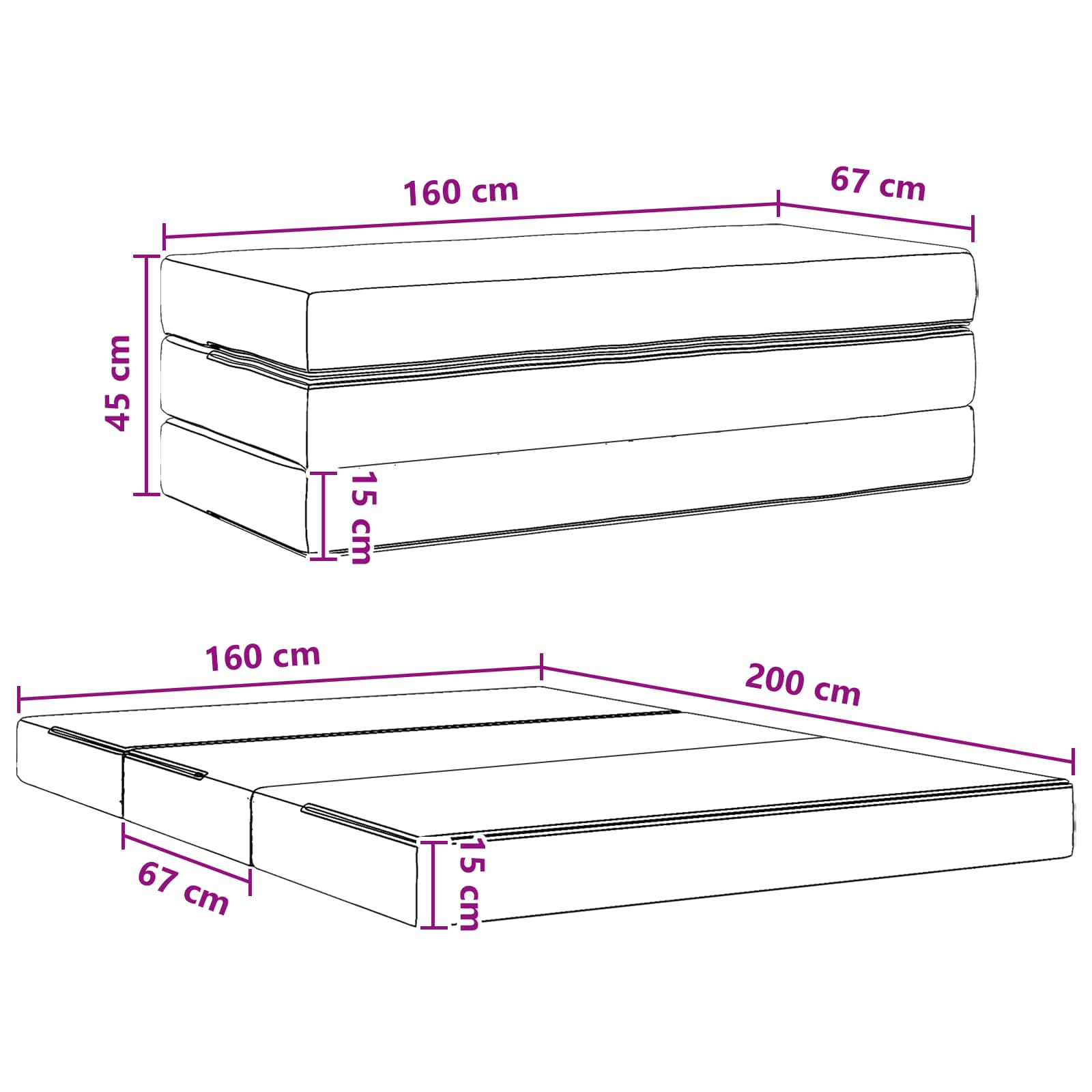 Canapé-lit pliable 160 x 67 x 45 cm Rose - XIOS