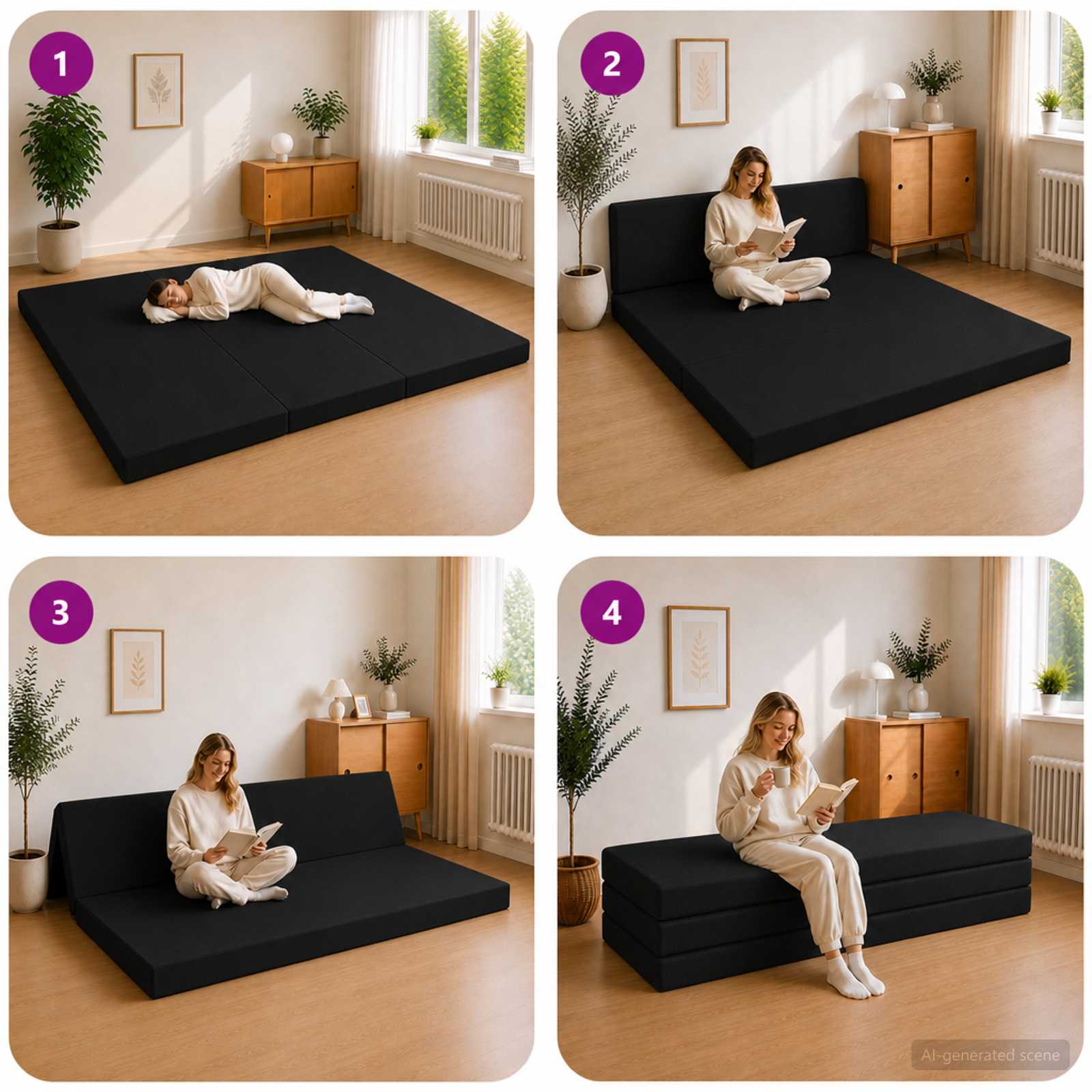 Canapé-lit pliable 180 x 67 x 45 cm Noir