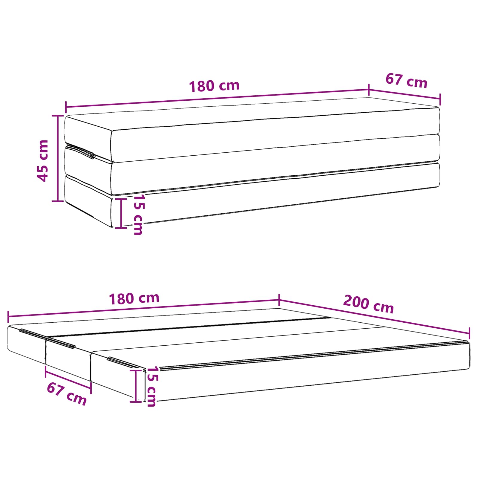 Canapé-lit pliable 180 x 67 x 45 cm Noir