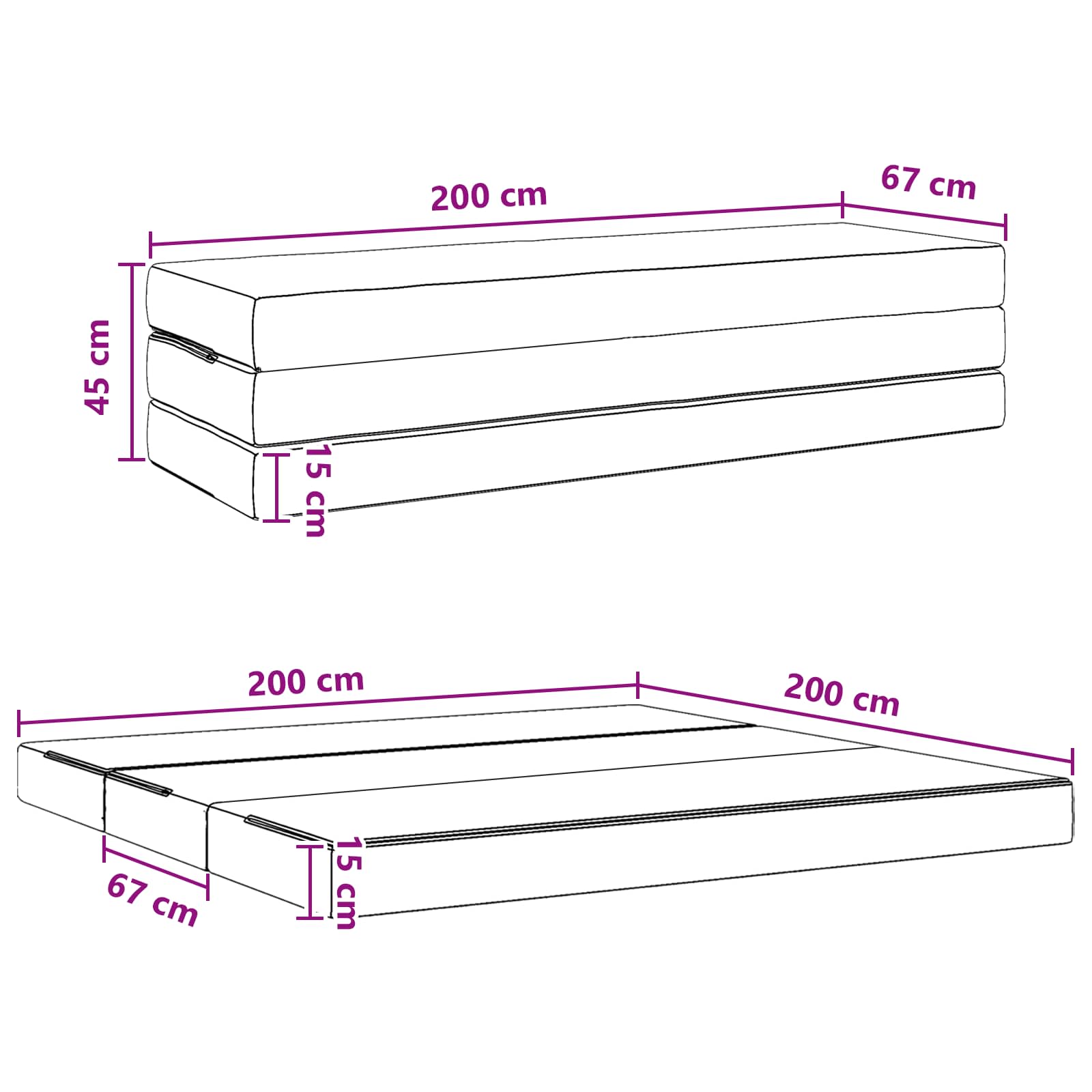 Canapé-lit pliable 200 x 67 x 45 cm Gris clair